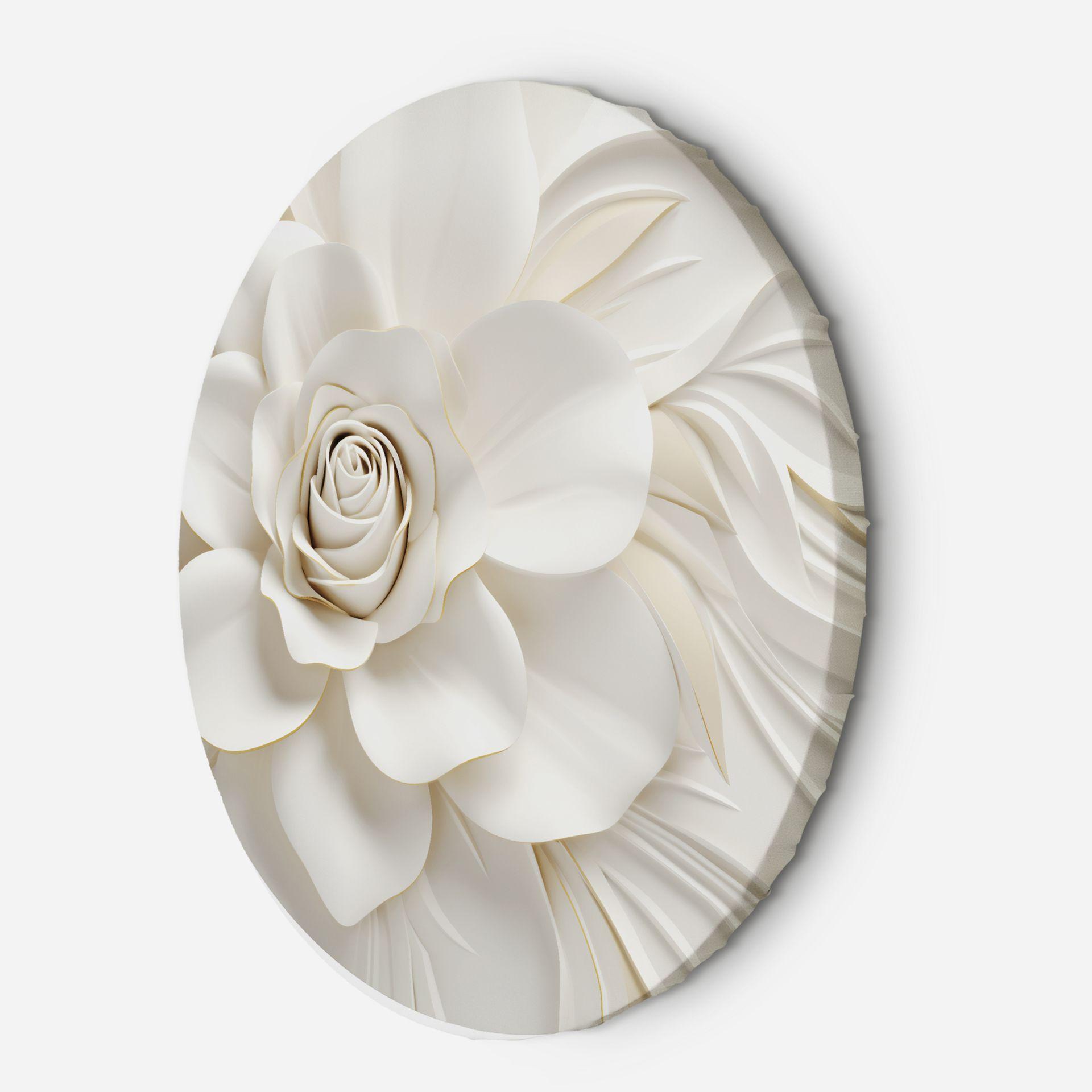 Rundt lærredsvægmaleri Hvid 3D-blomst