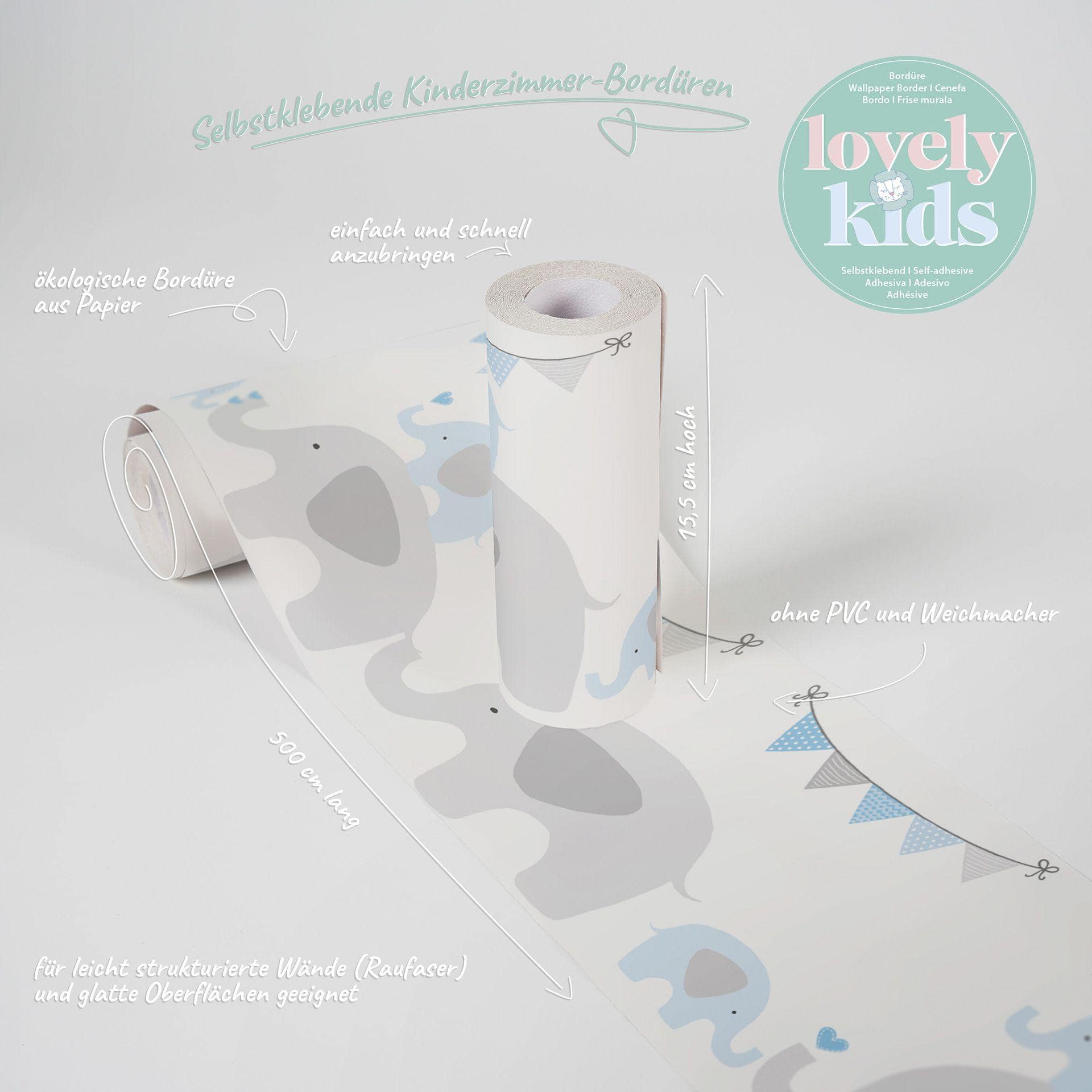 A.S. Création Lovely Kids Frise autocollante enfant - Bleu, Gris