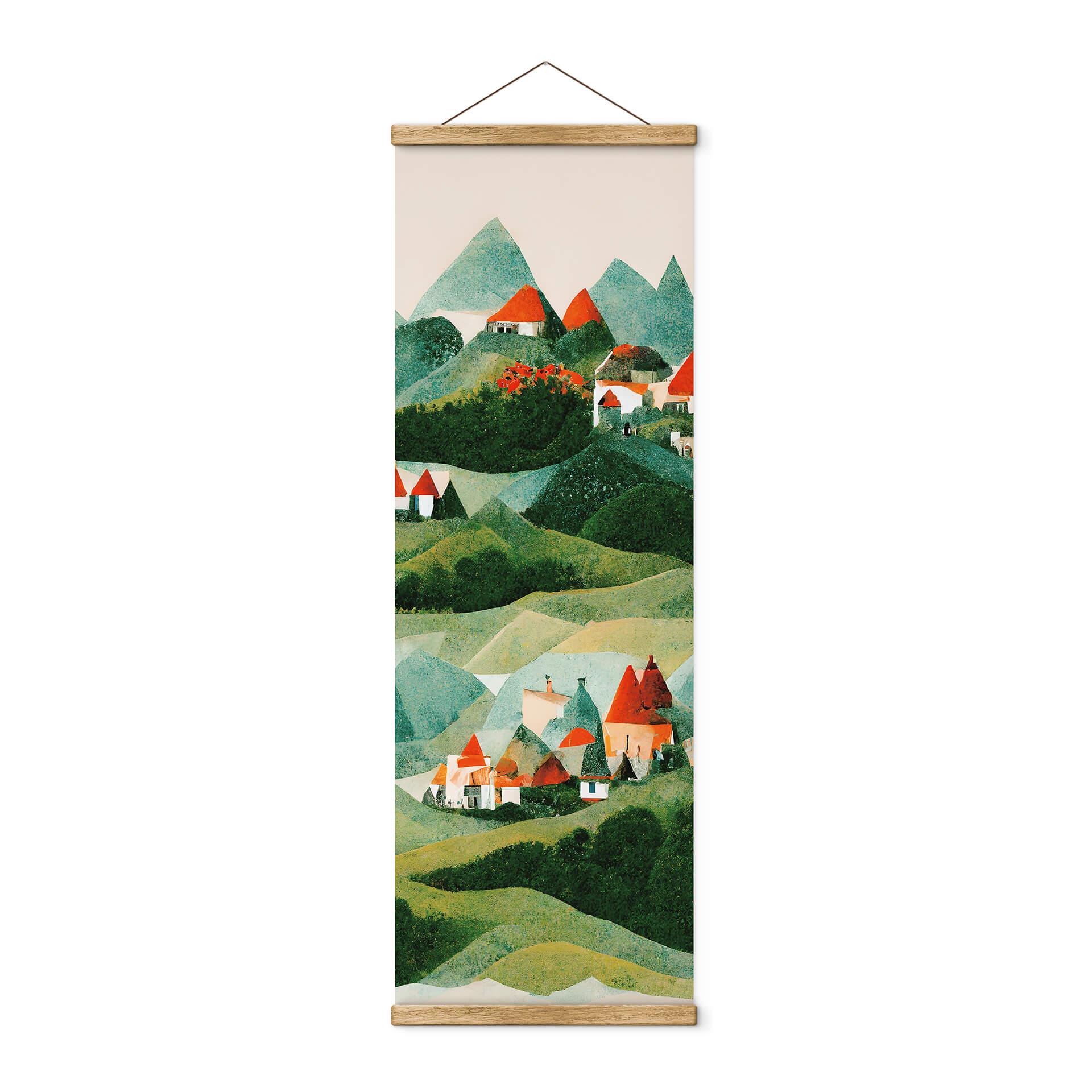 Tekstil plakat Treechild - Small village in the middle of green hills