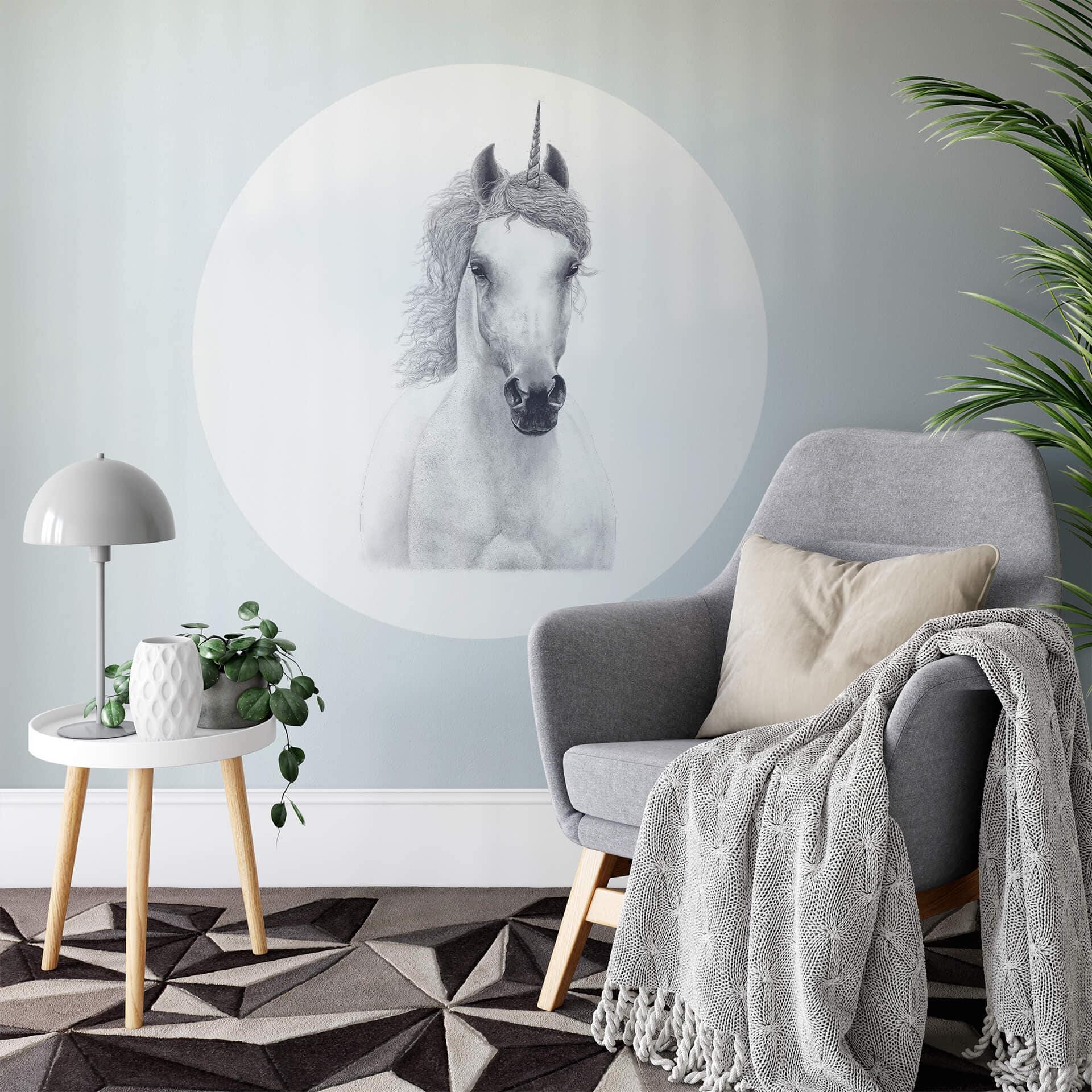 Zelfklevende Muurcirkel Korenkova - White Unicorn