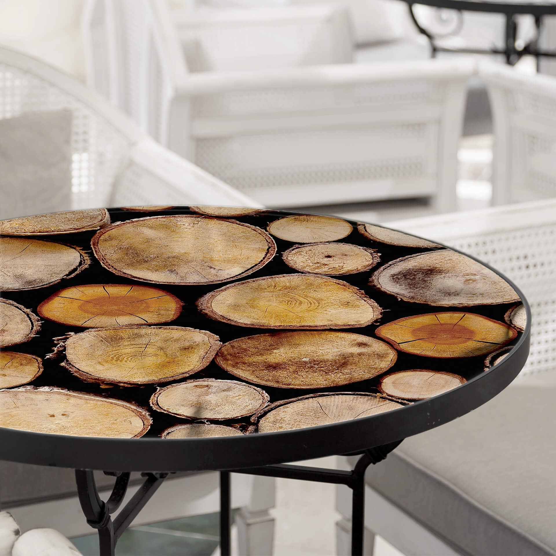 Plateau de table en verre - Rondelle de bois - Rond