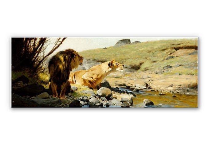 Tableau Forex - Kuhnert - Un lion et une lionne au bord d'un ruisseau