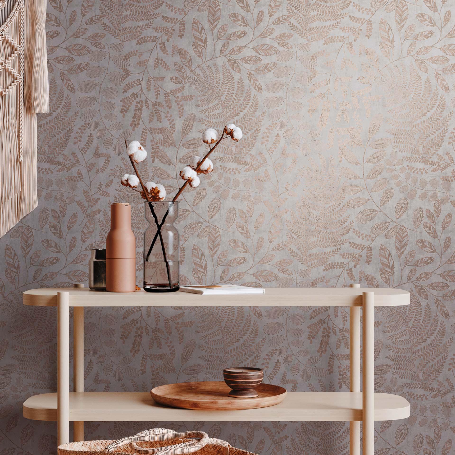 A.S. Création non-woven tapet BOS - blomstret tapet grå, rosé, guld