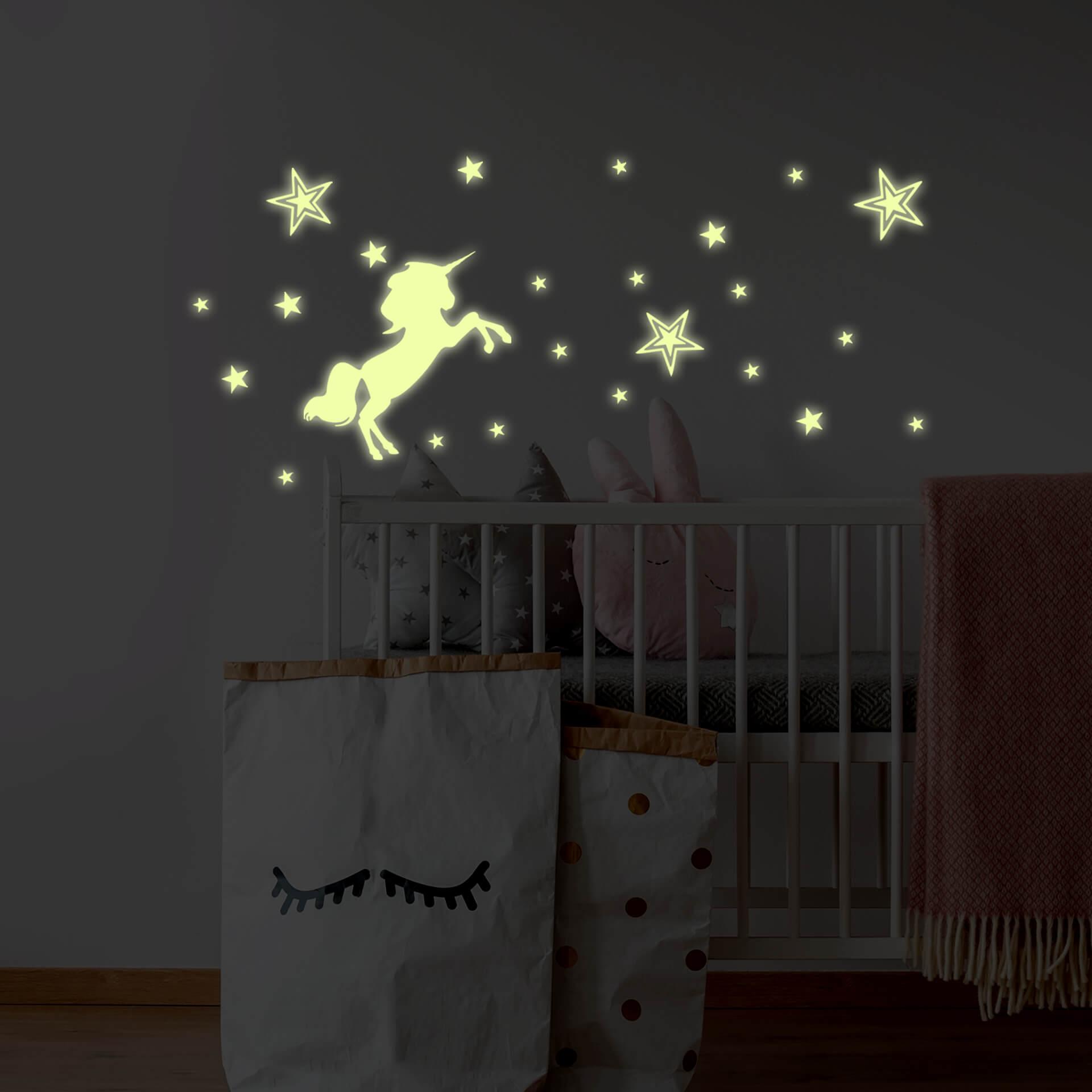 Selvlysende Wallsticker Enhjørning