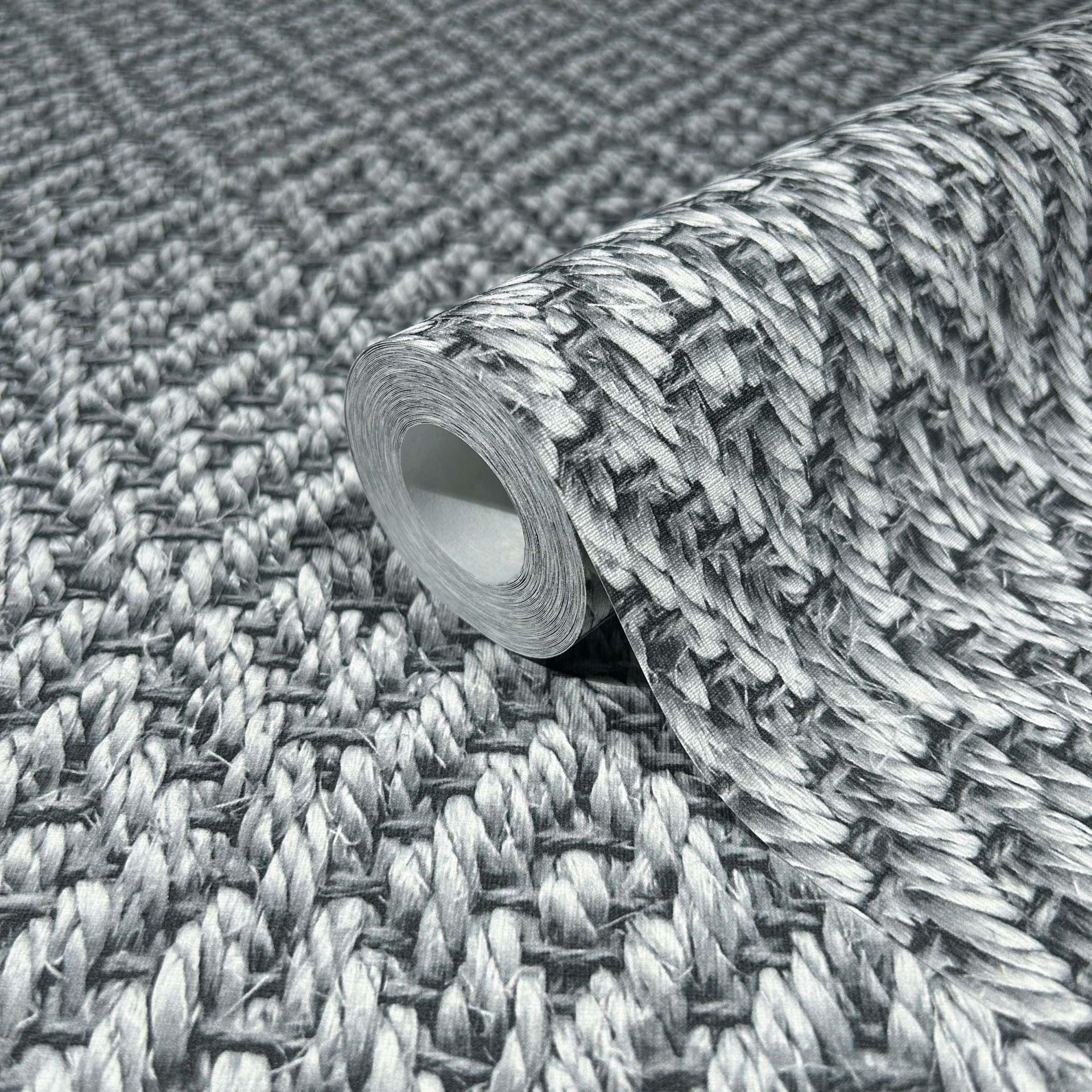 non-woven tapet i 3D diamantmønster flettet grå tekstil look