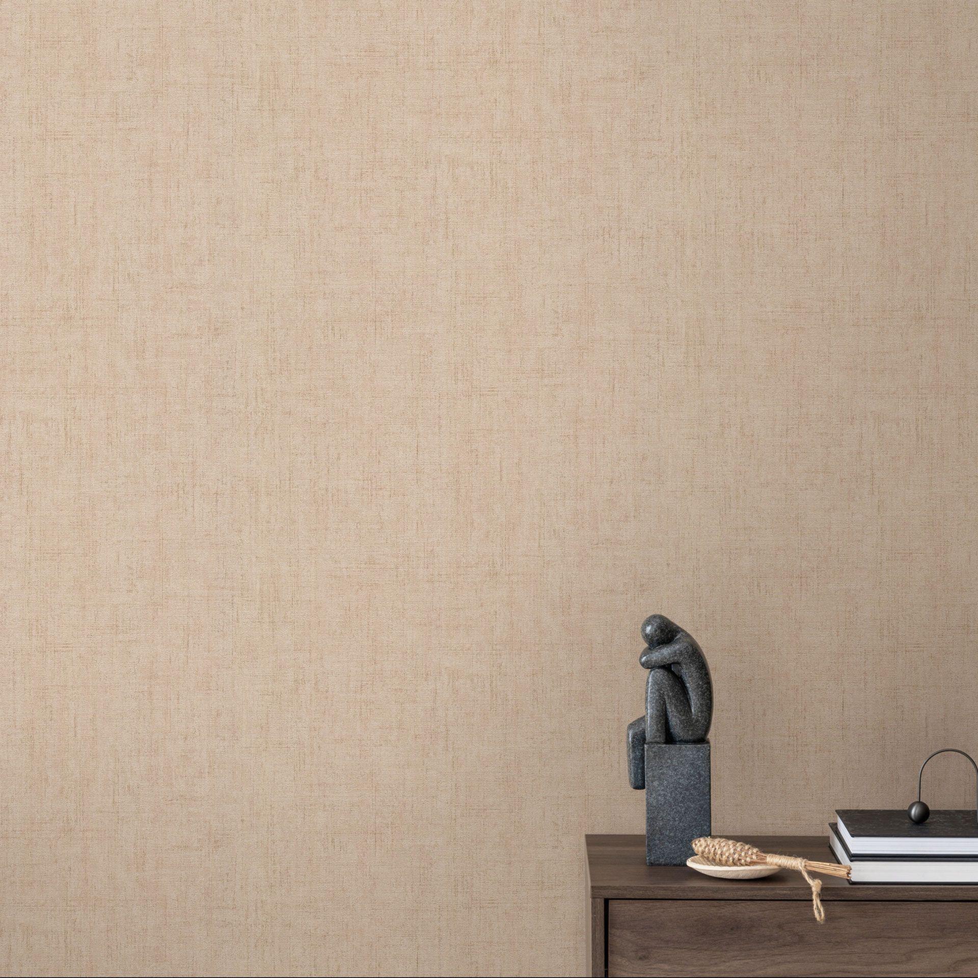 Papel pintado no tejido, moderno y discreto, de aspecto textil beige rosado