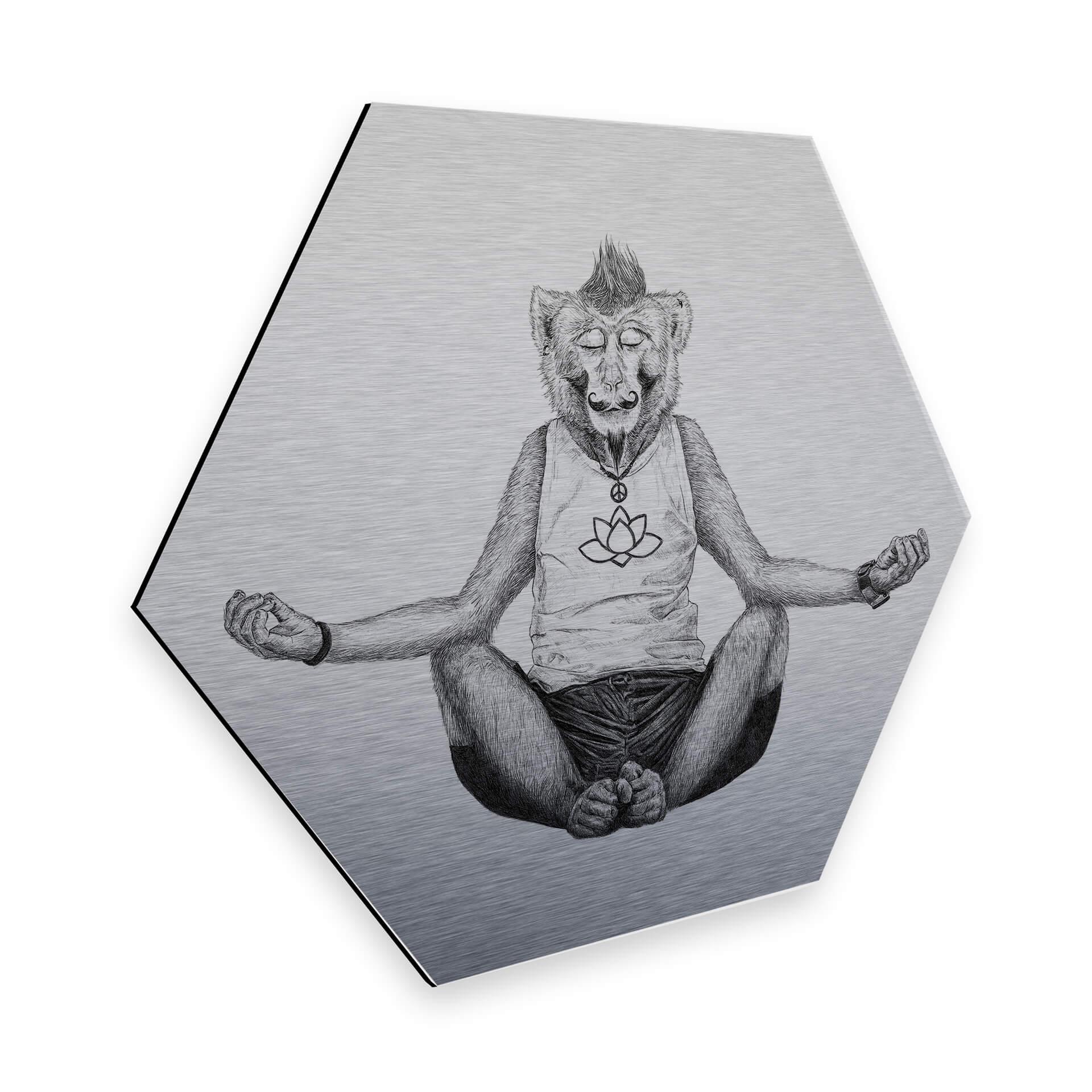 Hexagon - Alu-Dibond zilver effect Kools - Monkey Yoga