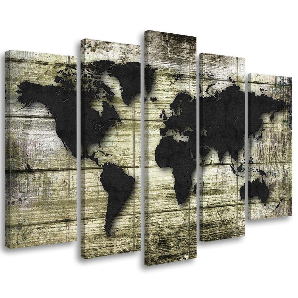 5 stykke lærredstryk, verdenskort retrotræ