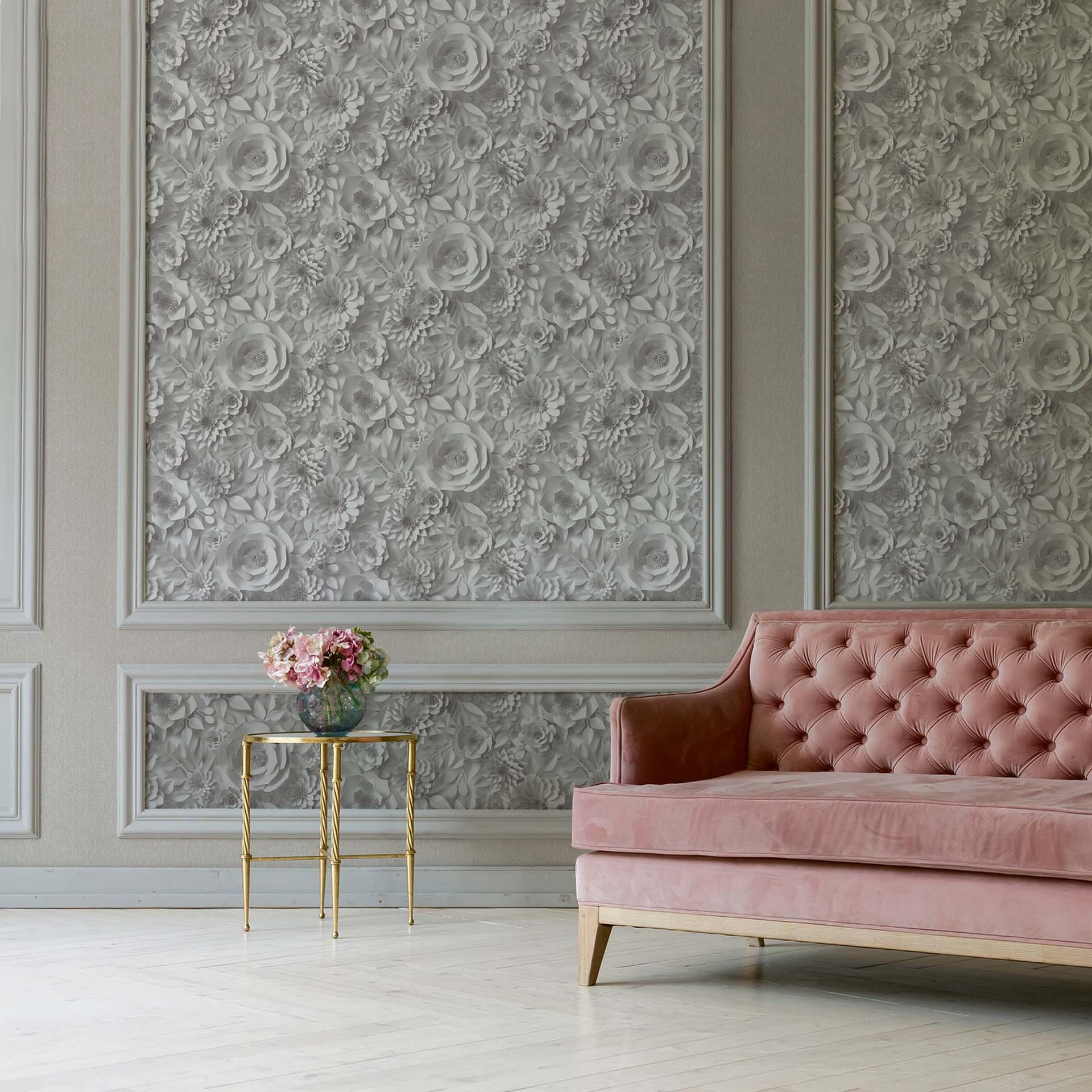 A.S. Creation blomstret tapet i grå og hvidt non-woven tapet moderne stil i 3D