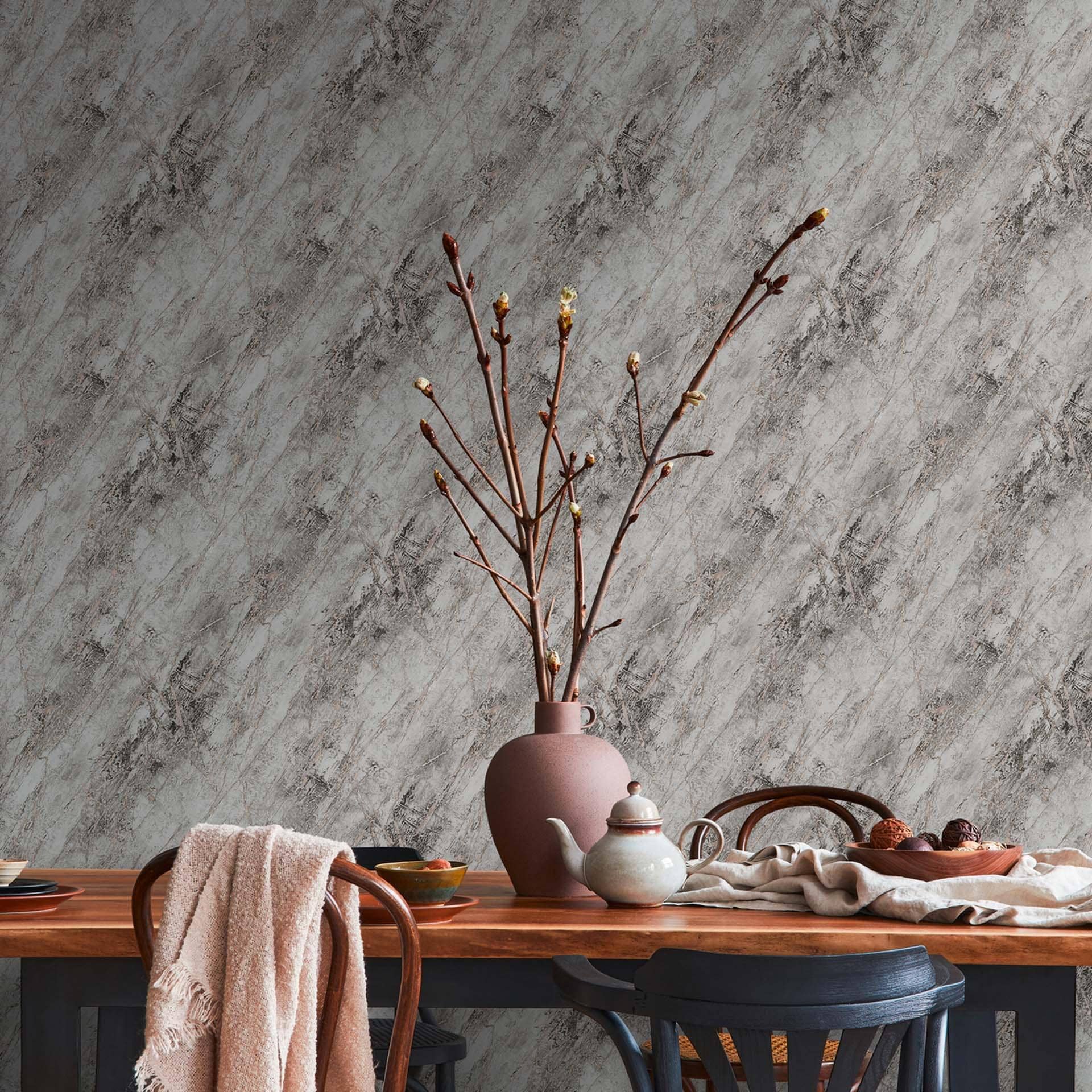 Papel pintado no tejido mármol piedra gris cobre papel pintado efecto mármol diseño papel pintado salón