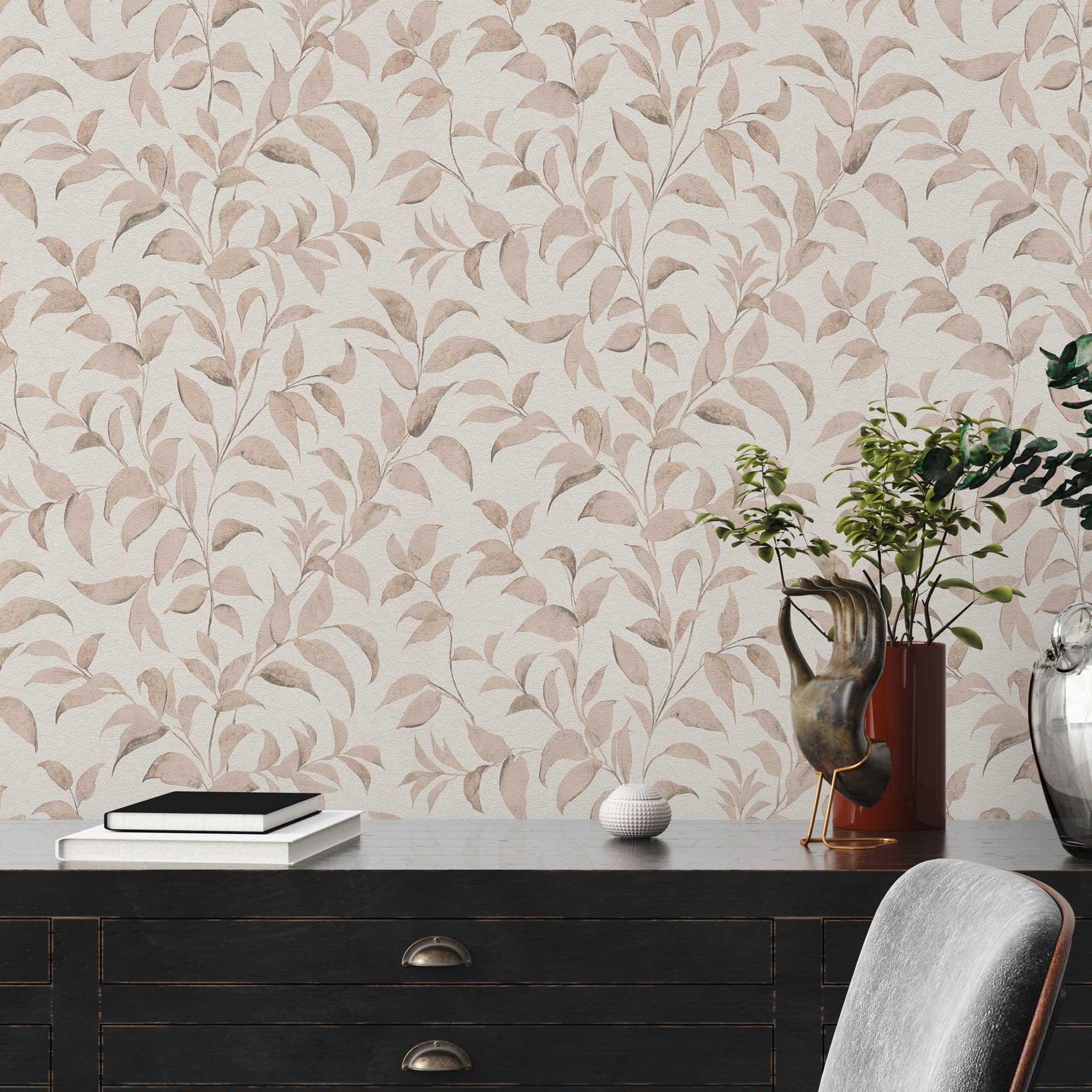 Papel pintado Hoja gris blanco - papel pintado no tejido floral - papel pintado salon dormitorio cocina