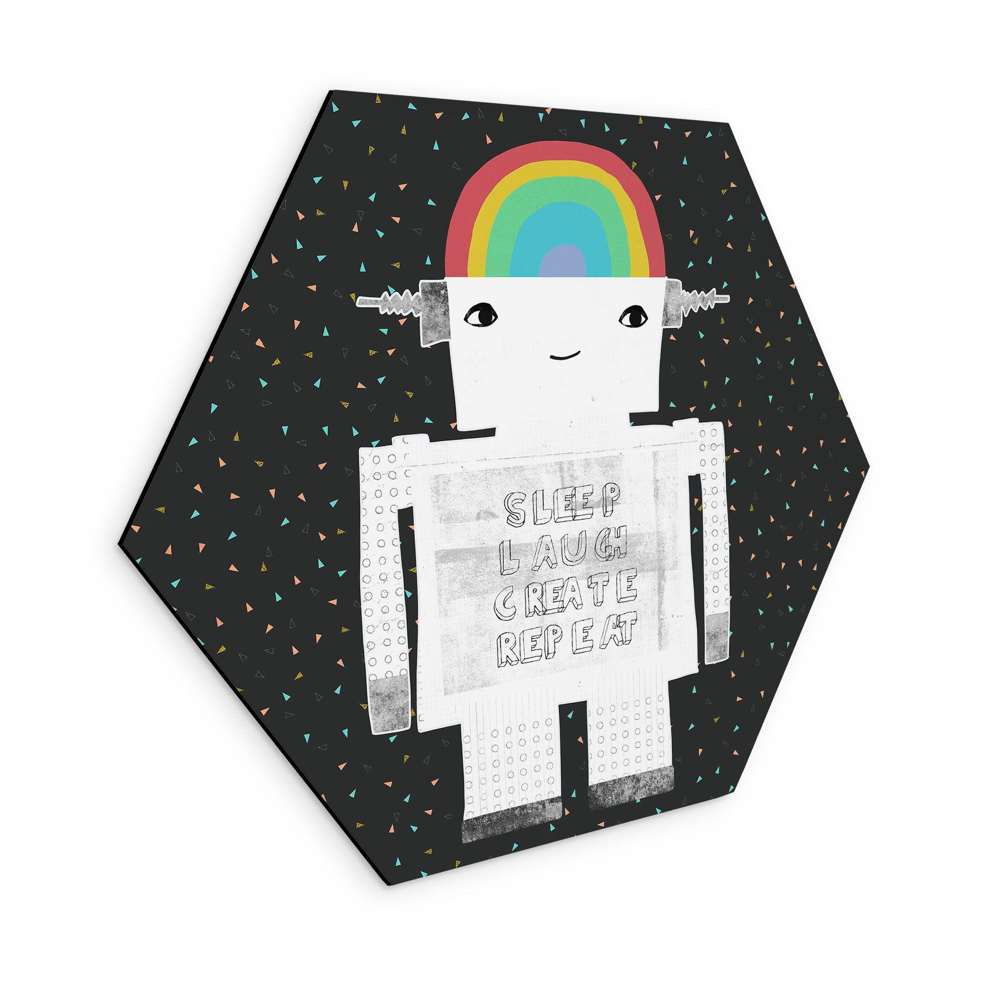 Sekskantet Billede regnbuerobot Sleep Laugh Create - Treechild - aluminium dibond