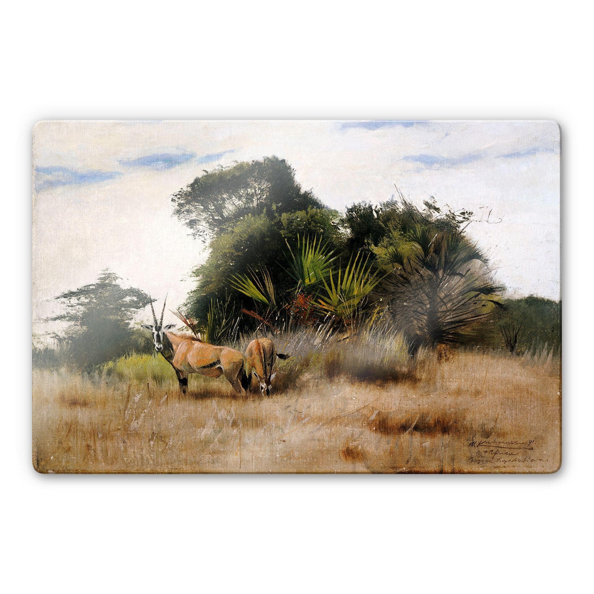 Tableau en verre - Kuhnert - Antilopes