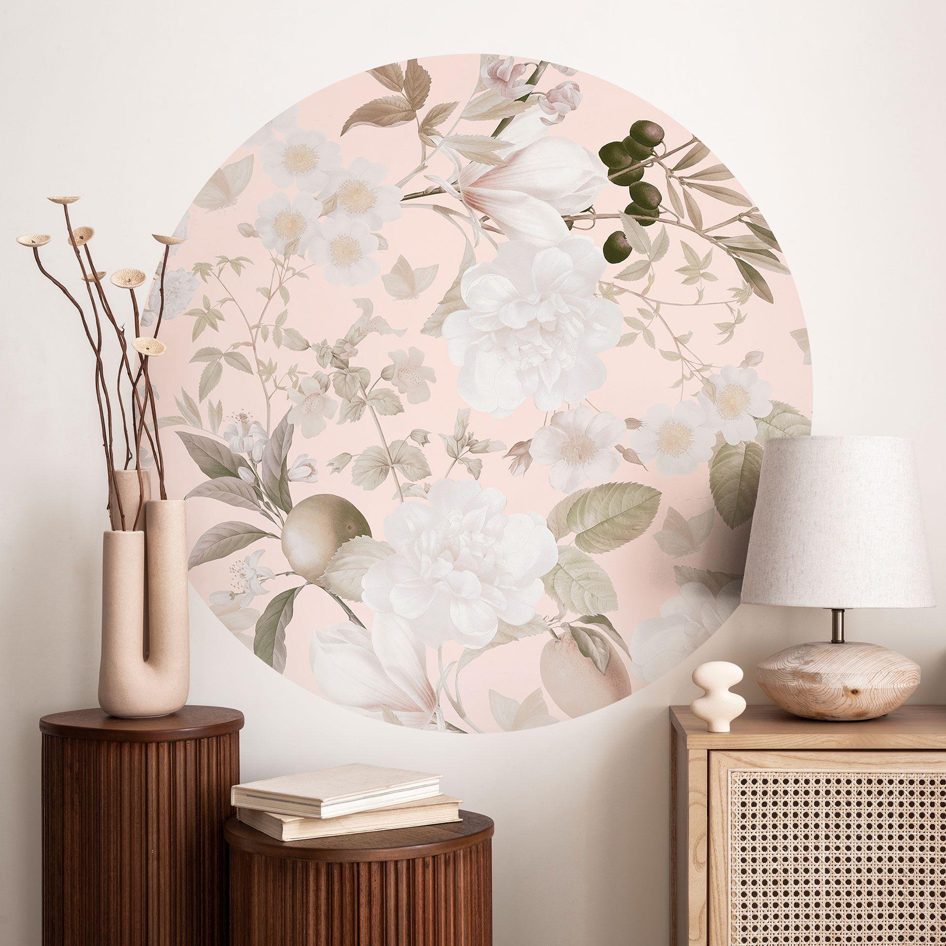 Vinilo decorativo ilustración boho con flores y frutas - Diseños ONU - Redondo