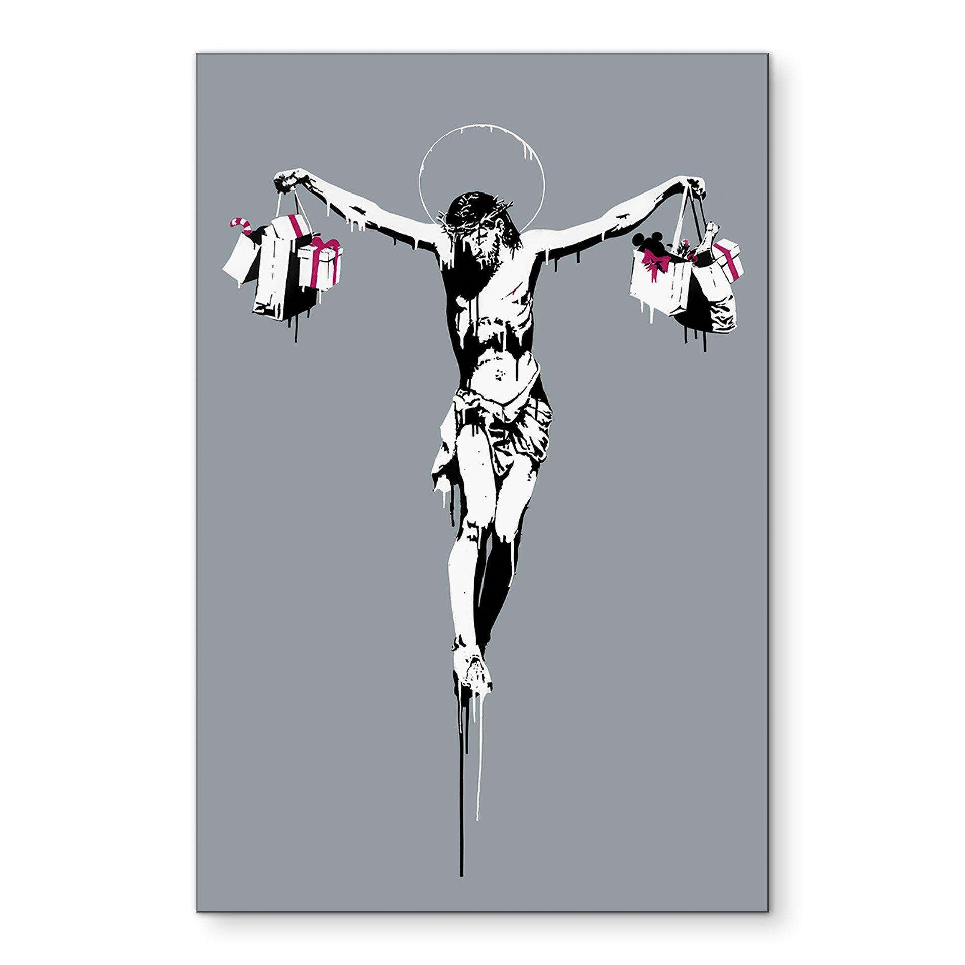 Billede Banksy - Jesus Kristus med indkøbsposer – print på aluminium (Alu-Dibond)