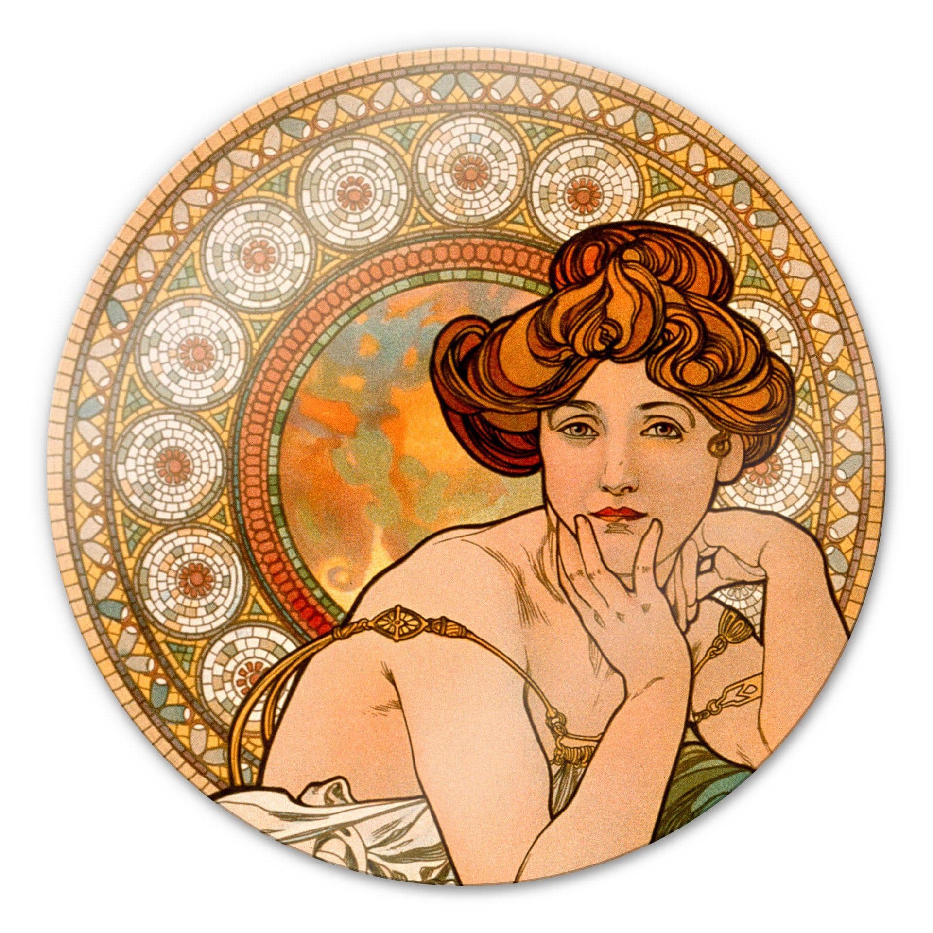 Tableau en verre - Mucha - Les Pierres Précieuses - La Topaze - rond
