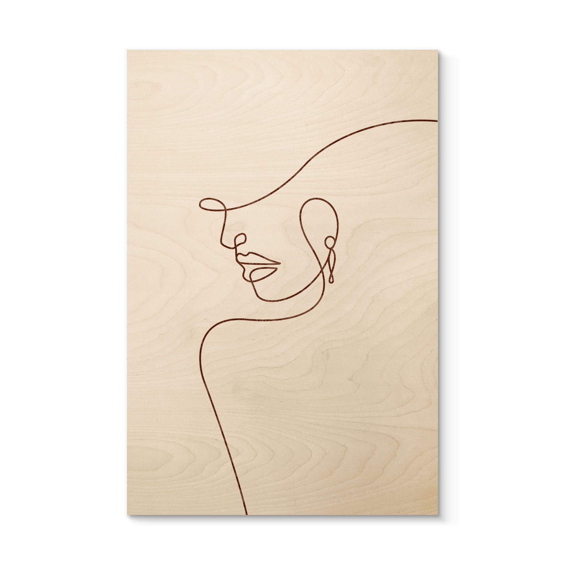 Billede af træ Delikate konturer af en kvinde - Line Art - Tunaboylu