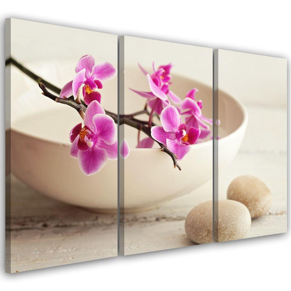 3 stykke lærredsprint, Orchid Bowl Flowers Beige