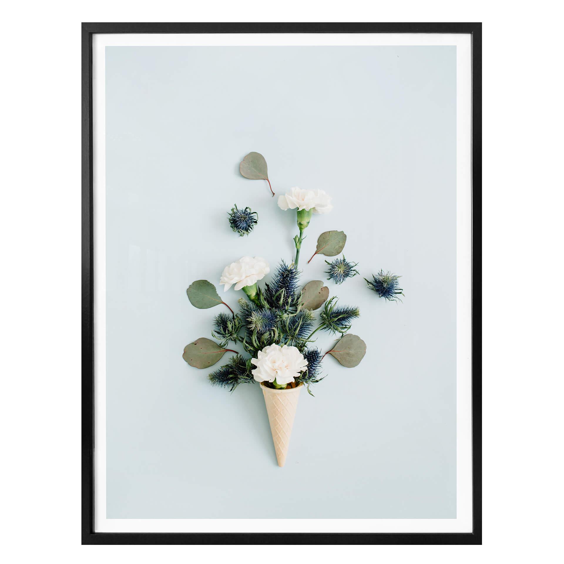 Plakat - Flowers in an Ice Cream Cone - Blå