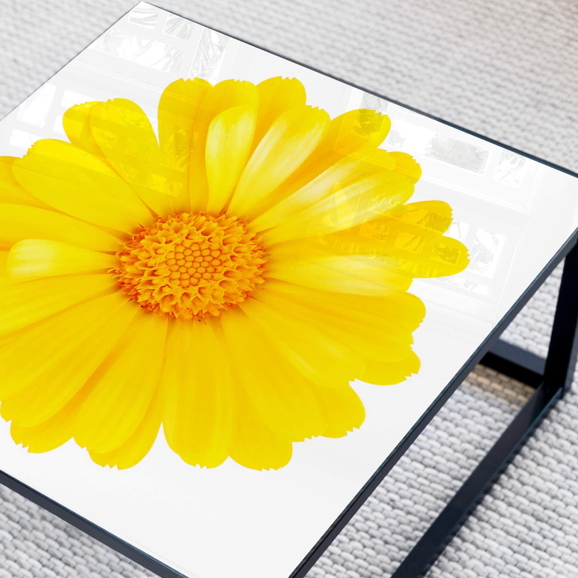 Plateau de table en verre - Gerbera jaune - Carré - 60x60 cm