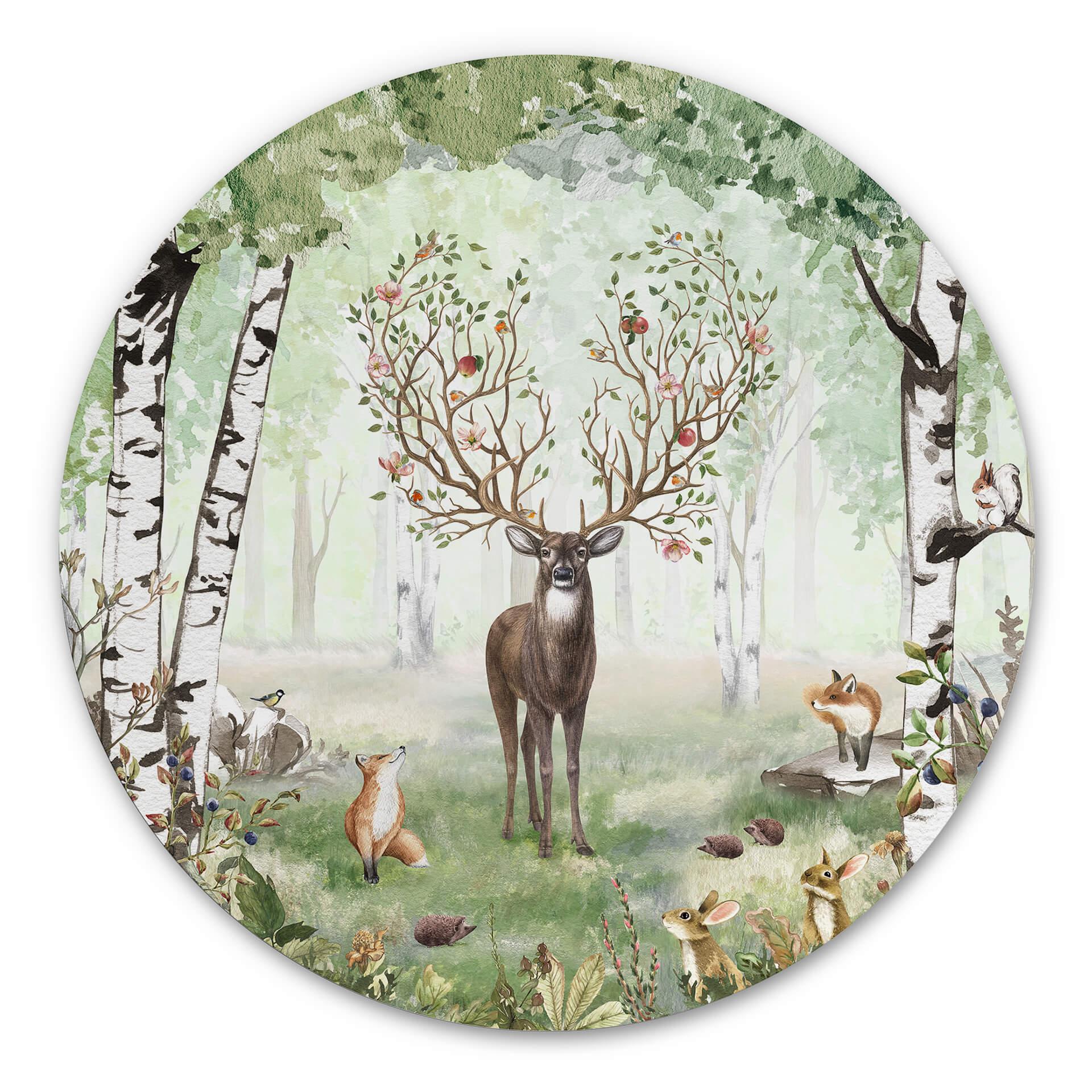 Tableau sur alu-Dibond rond Kikki Belle - Cerf en été