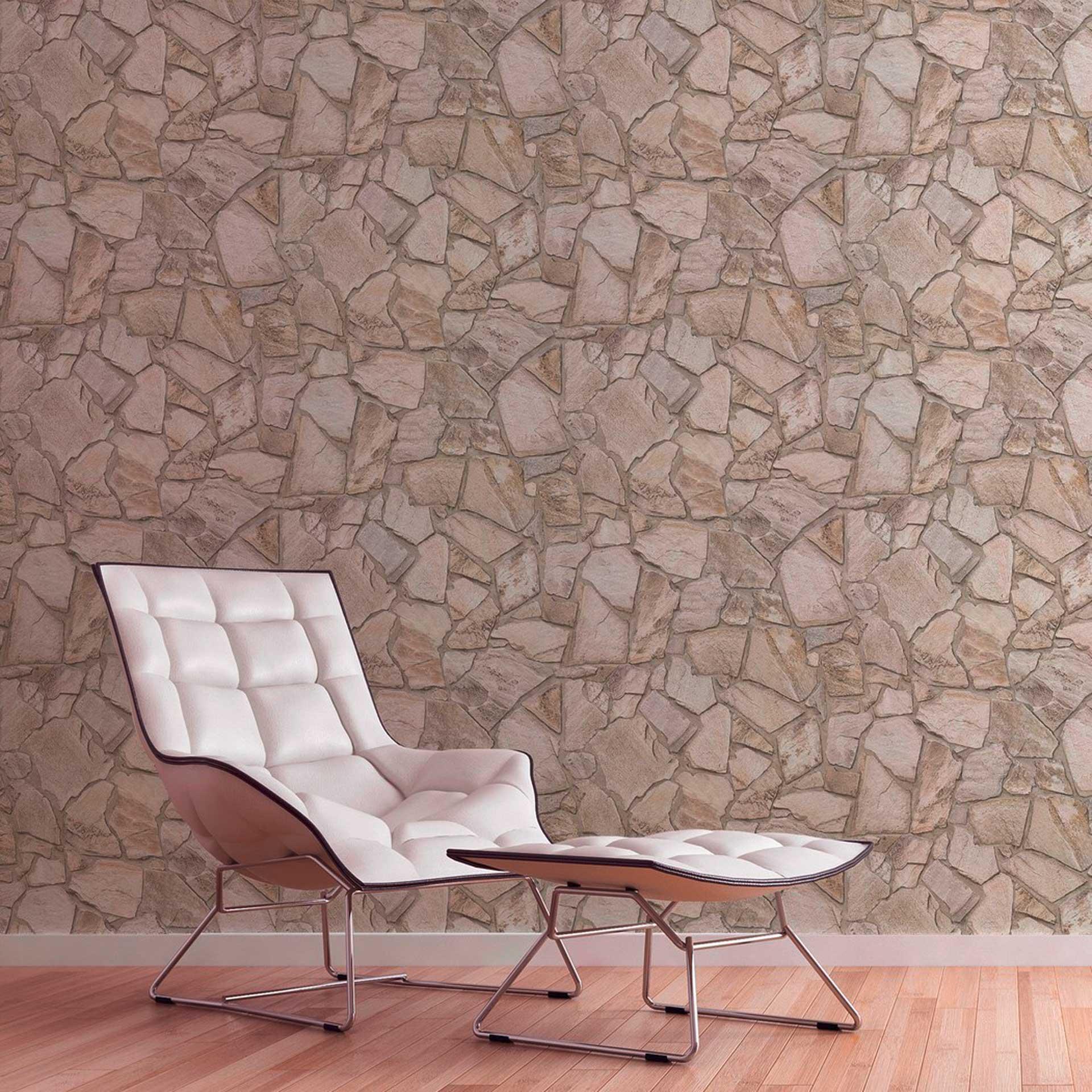 Sten tapet beige brun - 3D sten effekt tapet - non-woven tapet soveværelse gang