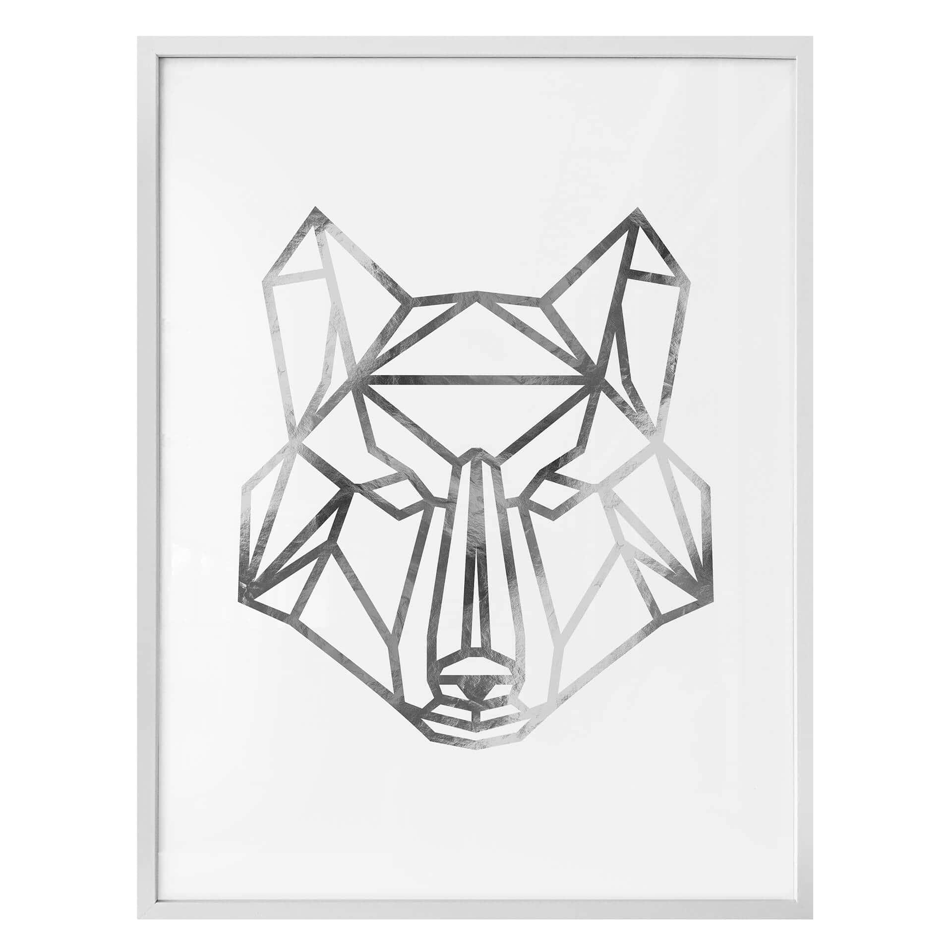 Plakat - Origami ulv - Sølveffekt