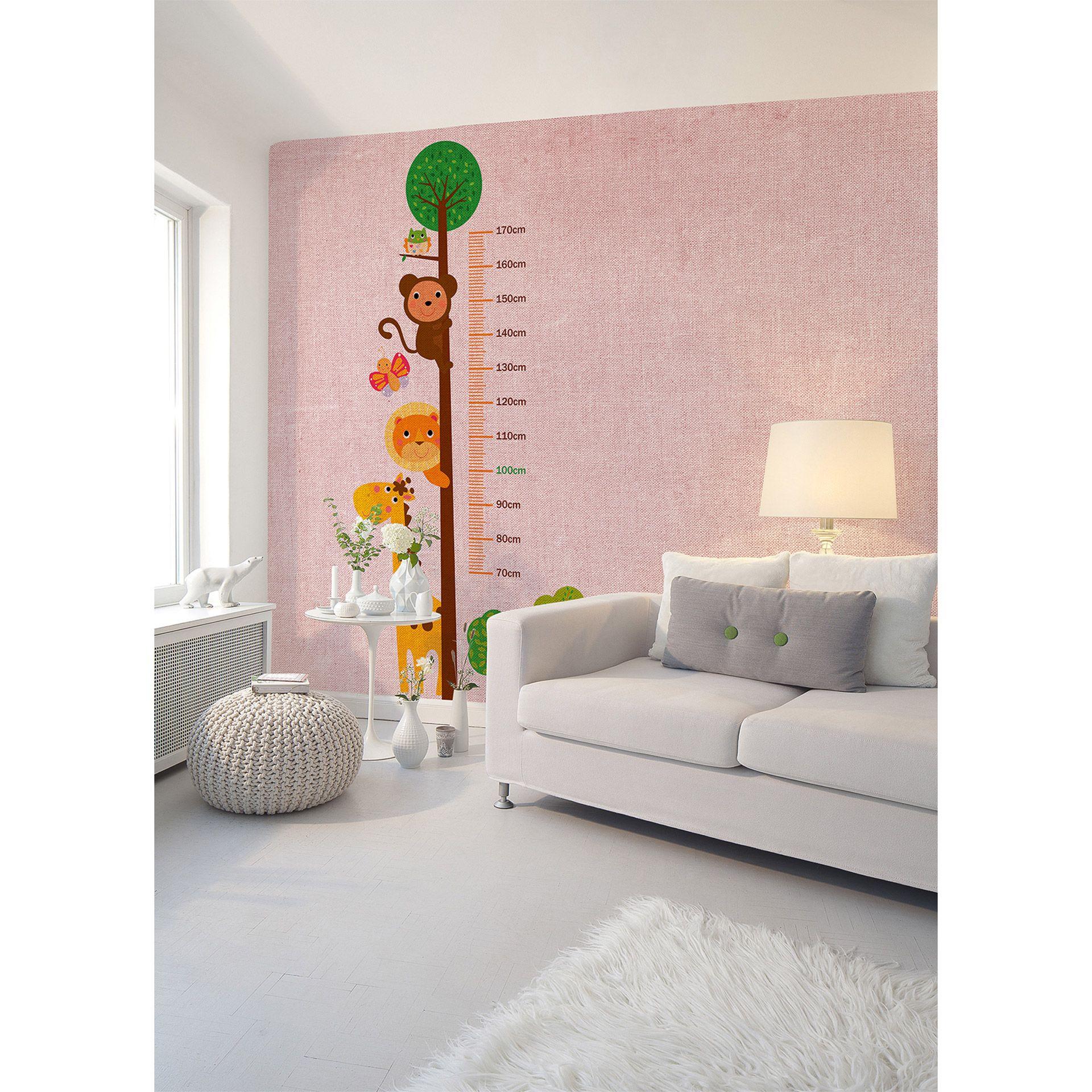 Vægmaleri Designwalls i lyserød og brun non-woven tapet Kids Grow Stick Lion Butterfly