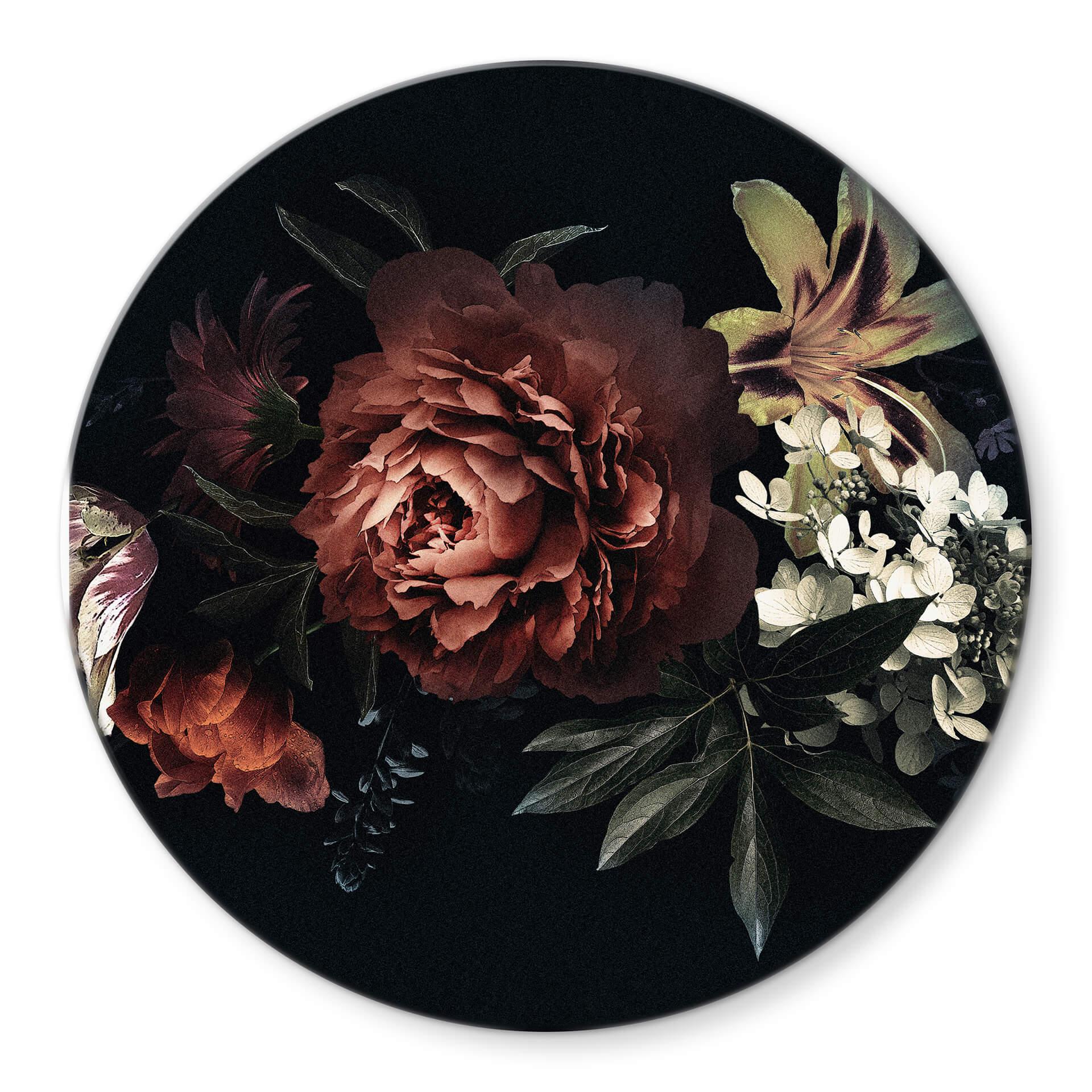 Rond Glasschilderij Bouquet of Red Flowers 