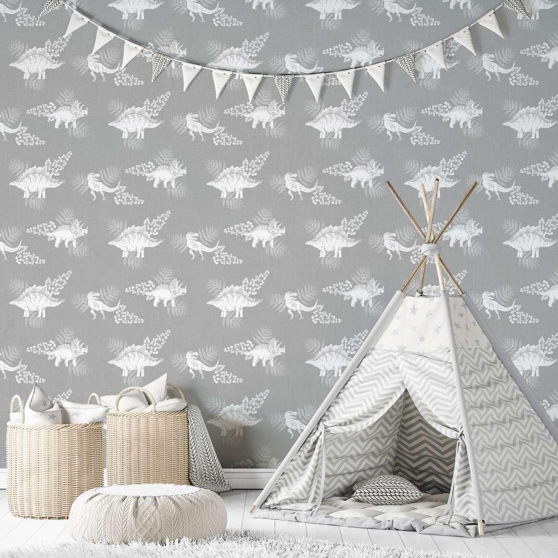 Børnetapet, non-woven tapet med illustration Kids Walls grå, hvid 