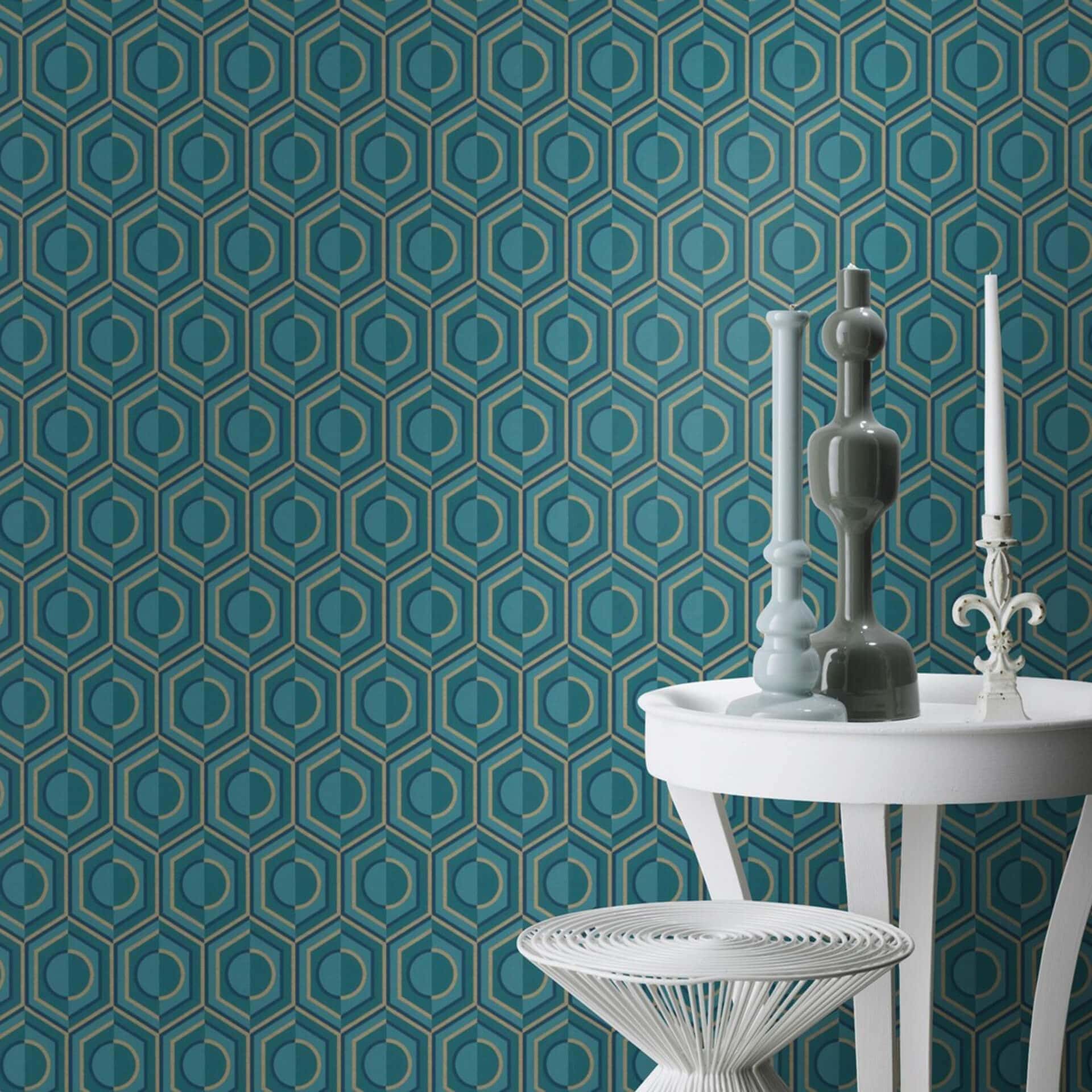 Papier peint intissé Rasch, papier peint à motifs Sophia bleu pétrole