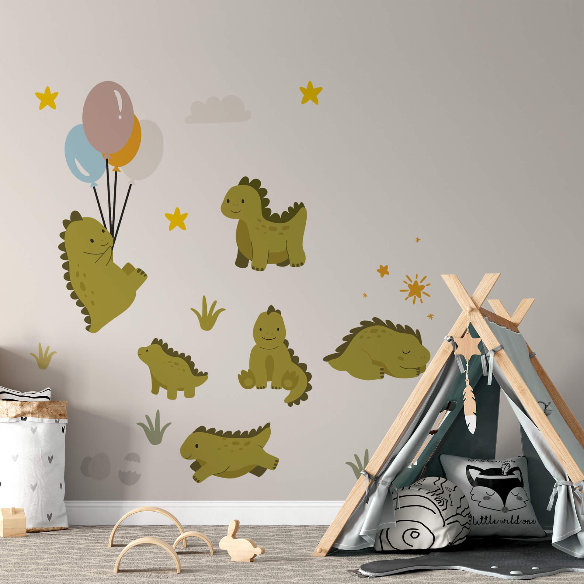 Muursticker Friendly Dino's