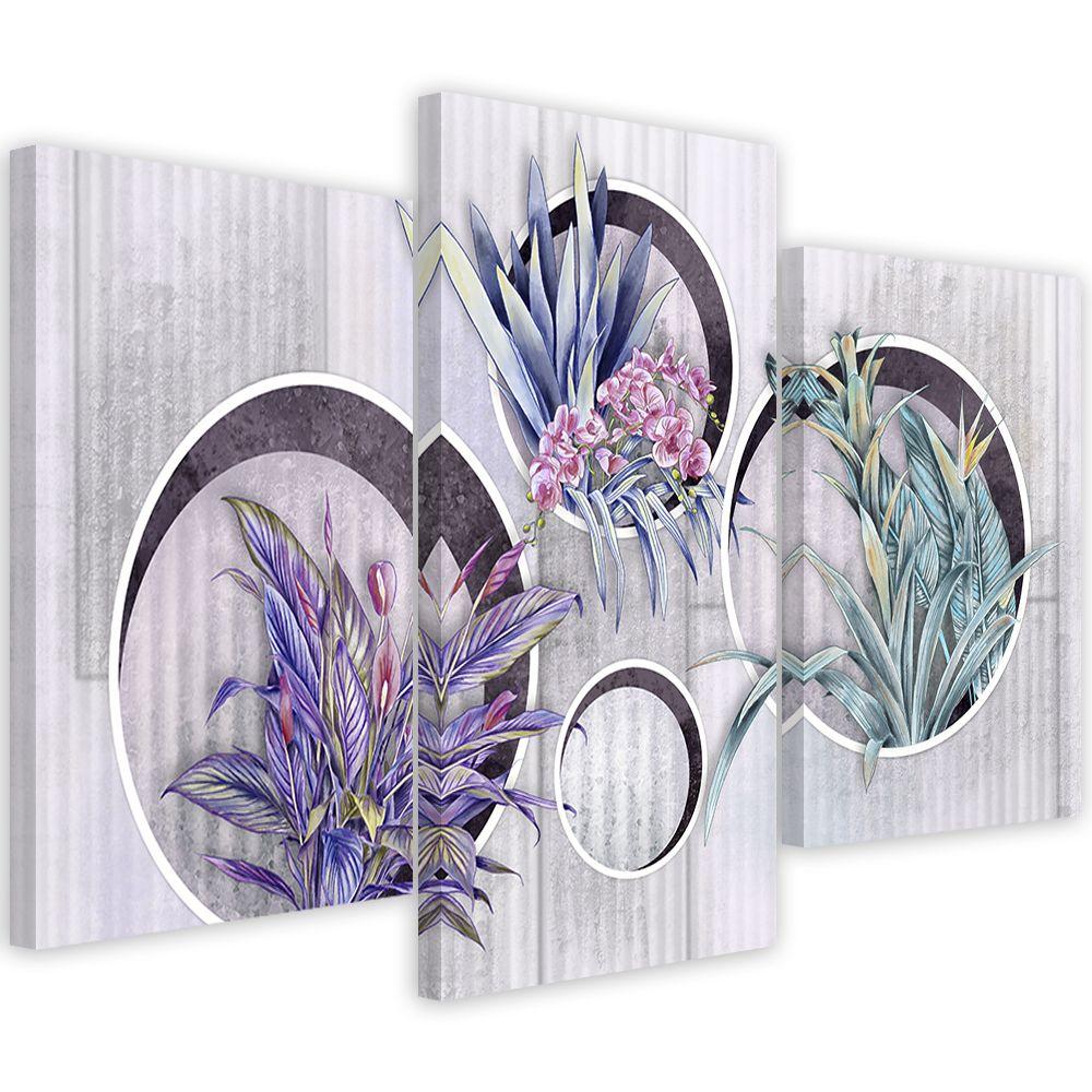 3 stykke lærredsprint, firkantede æsker hylder med blomster