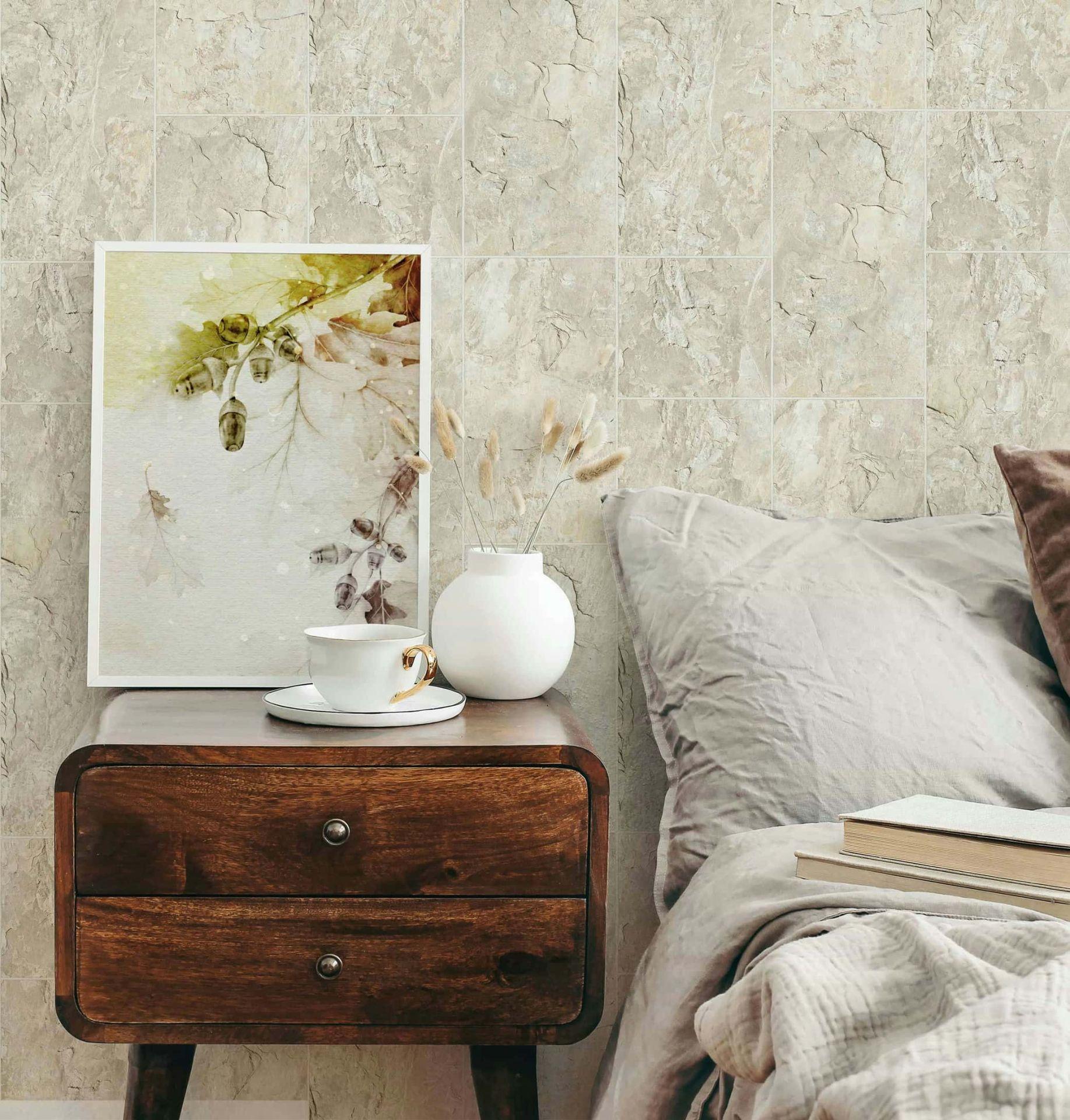non-woven tapet i fliselook som shabby chic beige fliseeffekt