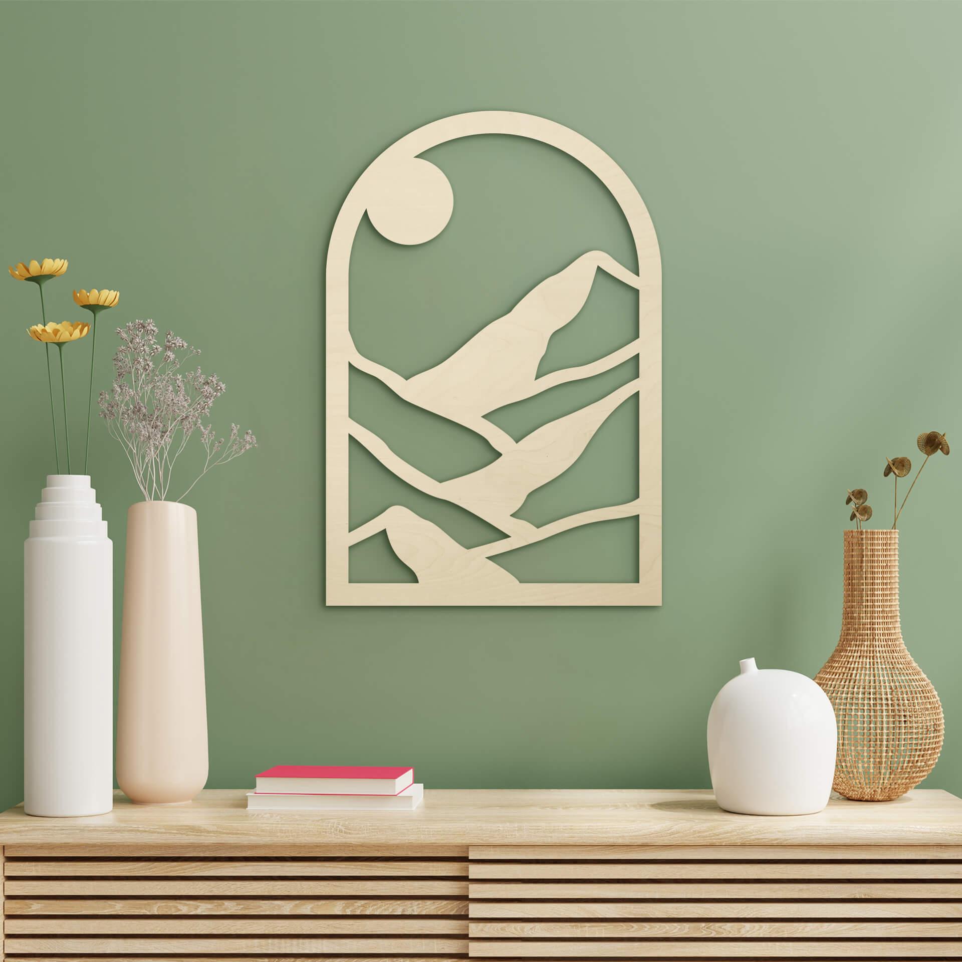 Decoración en madera álamo - montañas en la ventana
