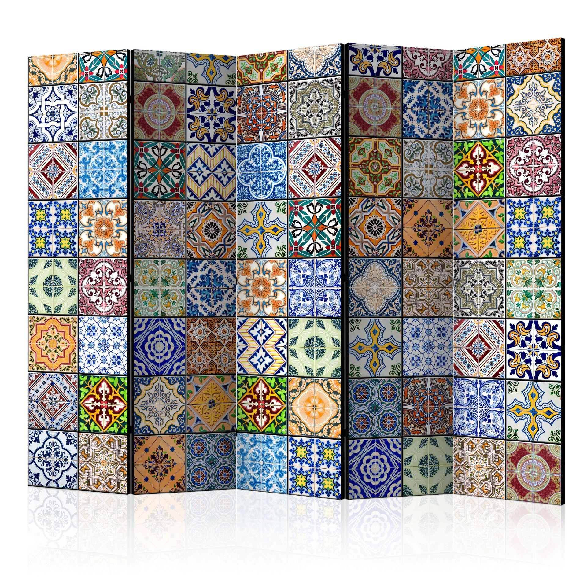 Rumdeler - Farverig mosaik, 5-delt - 225x172 cm