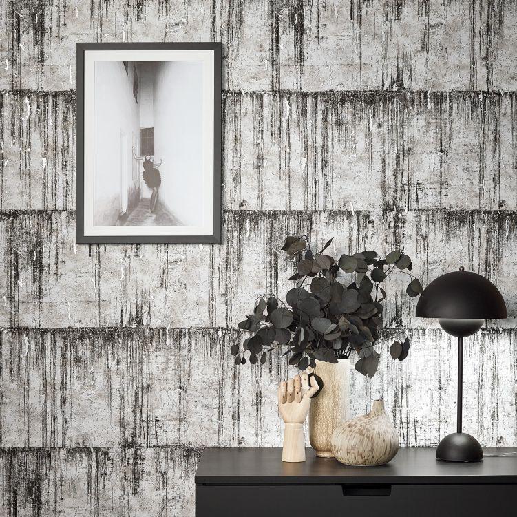 Tekstureret tapet Natural Opulence sort, hvid