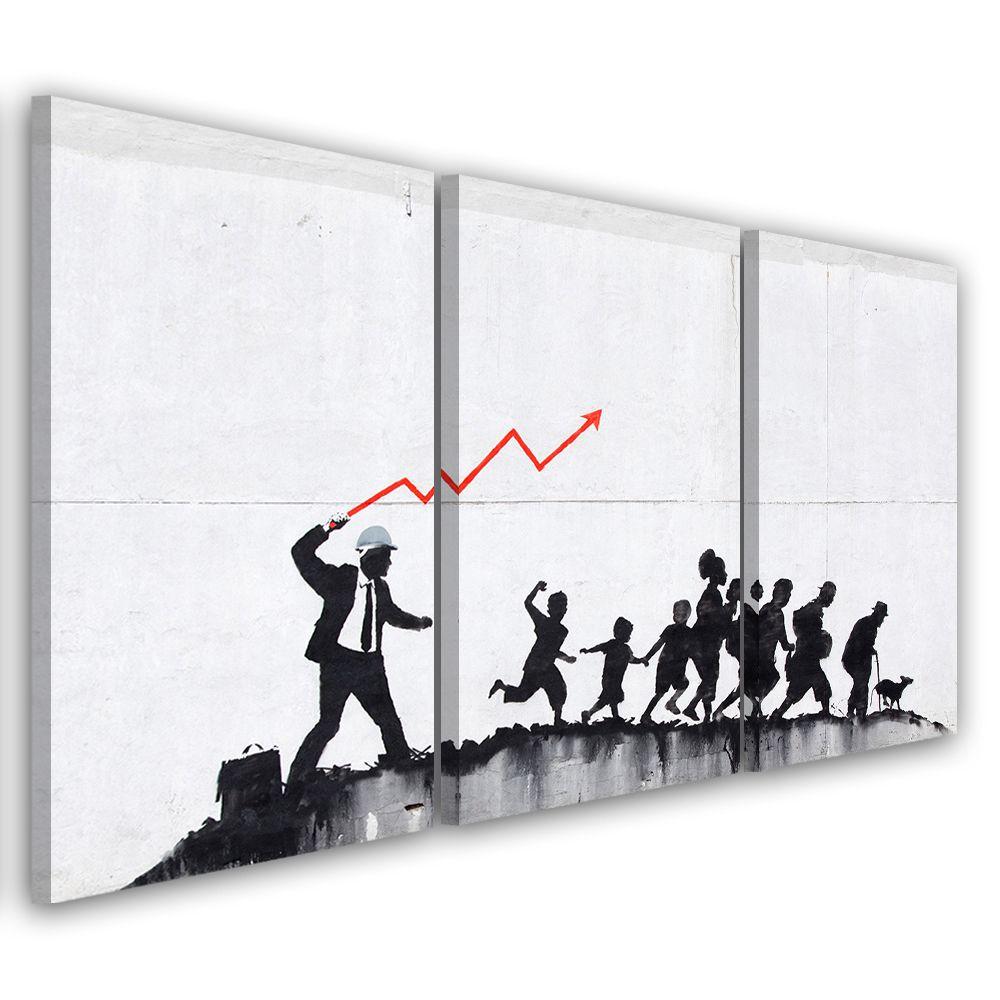 3 stykke lærredstryk, vægmaleri Banksy Graffiti