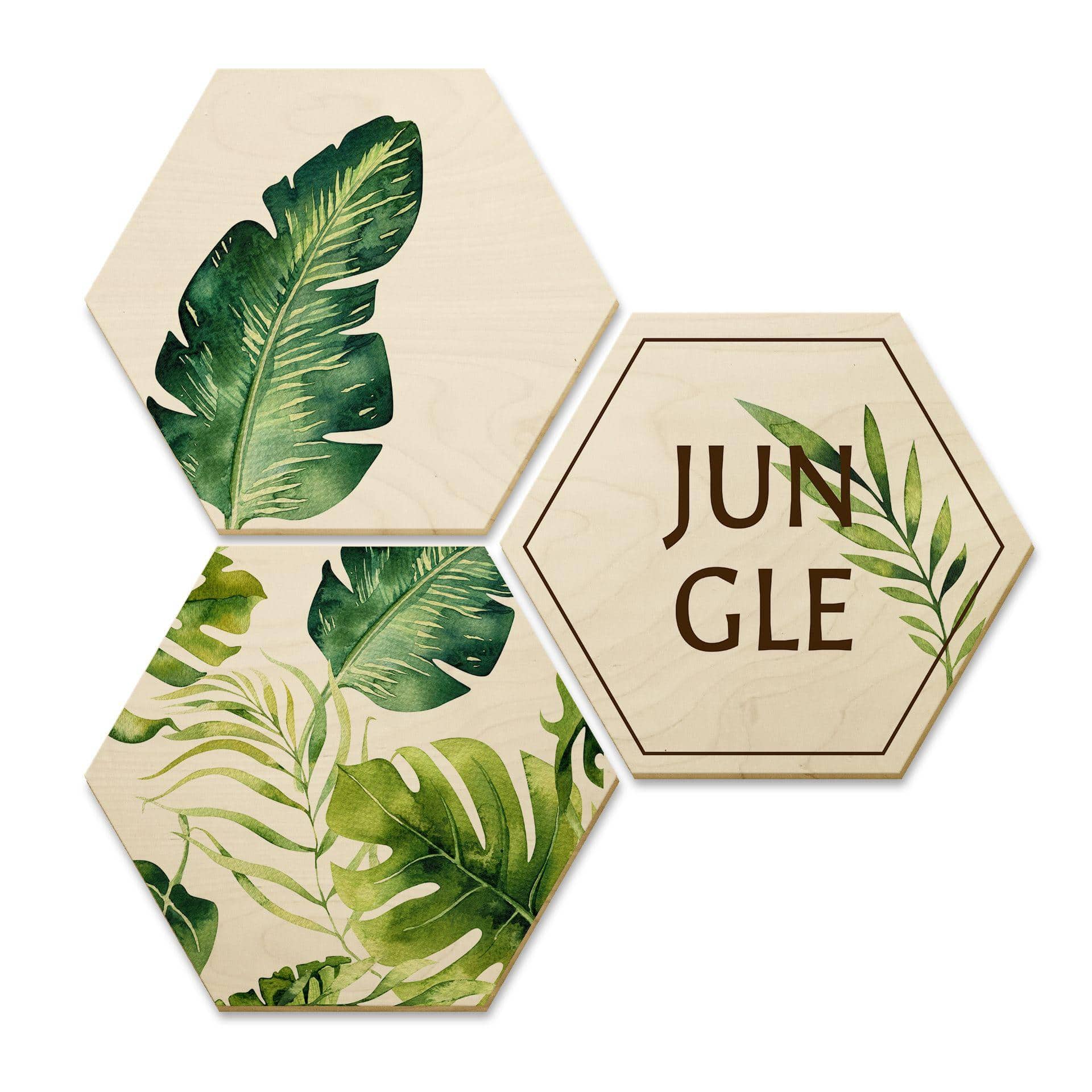 Hexagone - Bois placage de bouleau - Kvilis - Jungle (Set de 3)