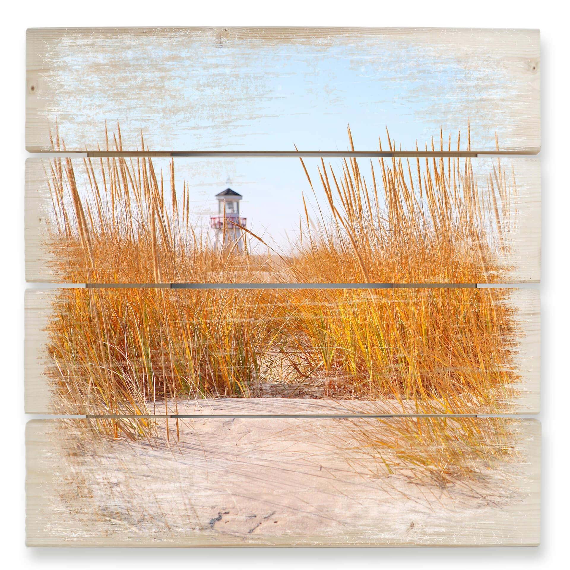 Strand med Fyrtårn - Træ Print