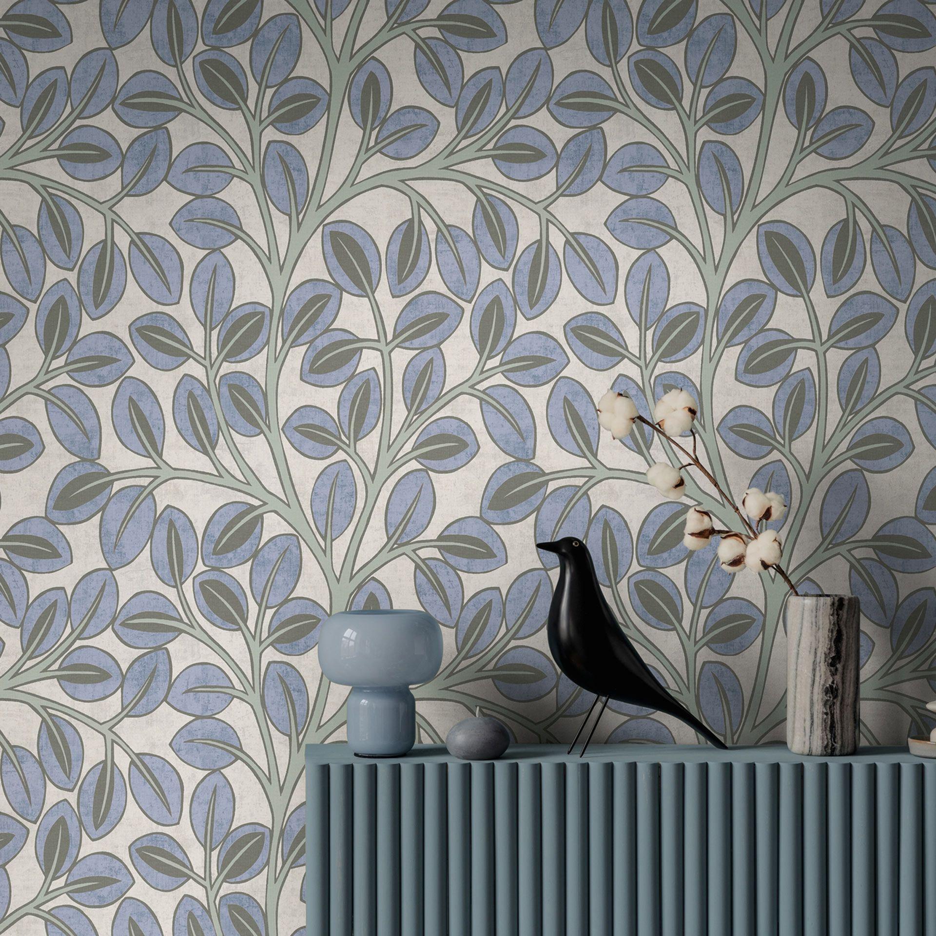 Papier peint intissé botanique - design de feuilles discret en taupe & gris pierre