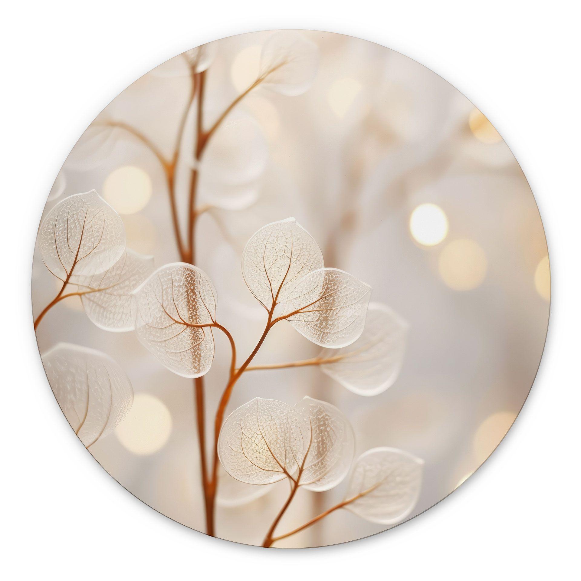 Billede Filigran blade beige - Aluminium dibond - Treechild - Rund – print på aluminium (Alu-Dibond)