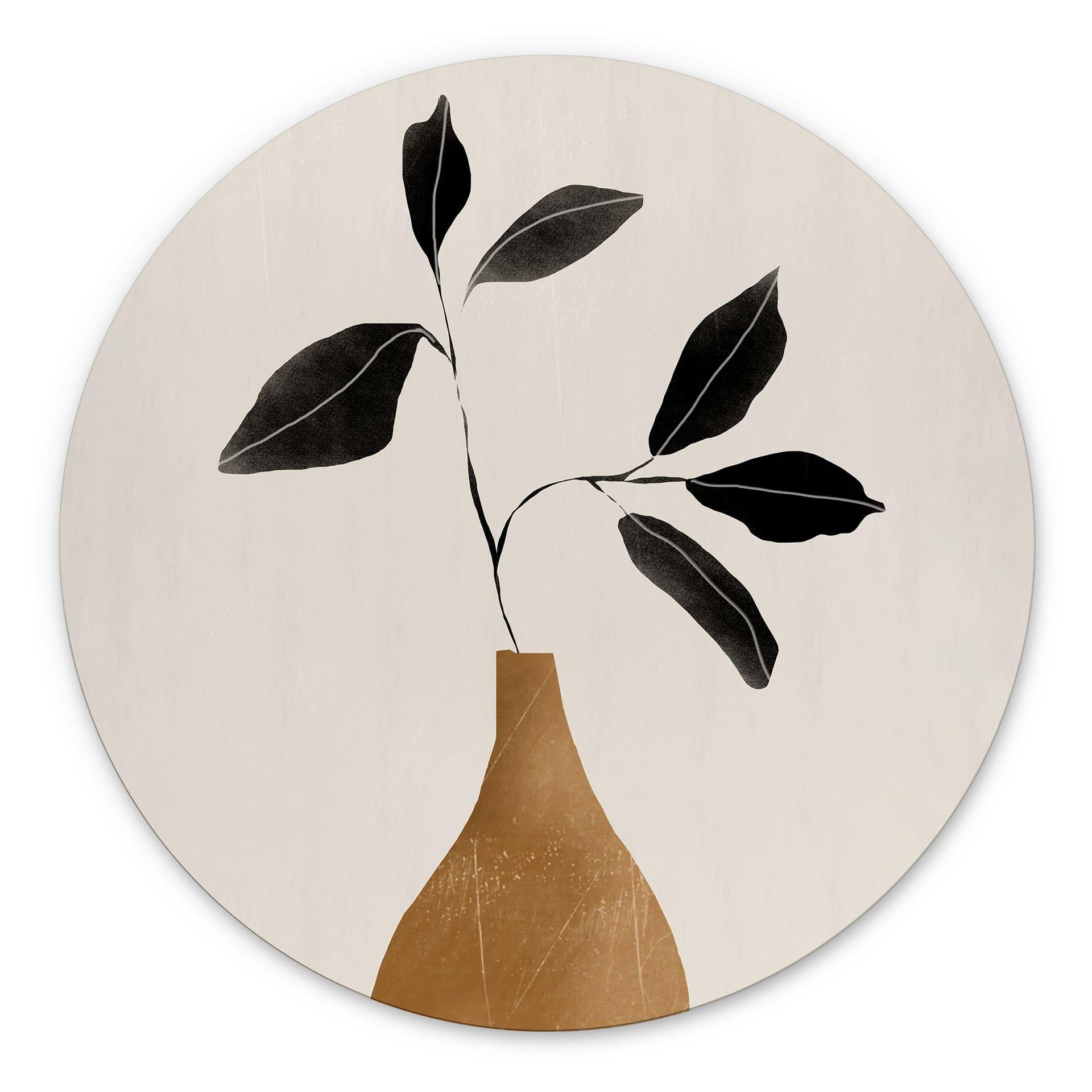 Billede Gren i gylden vase - ThingDesign - rund – print på aluminium (Alu-Dibond)