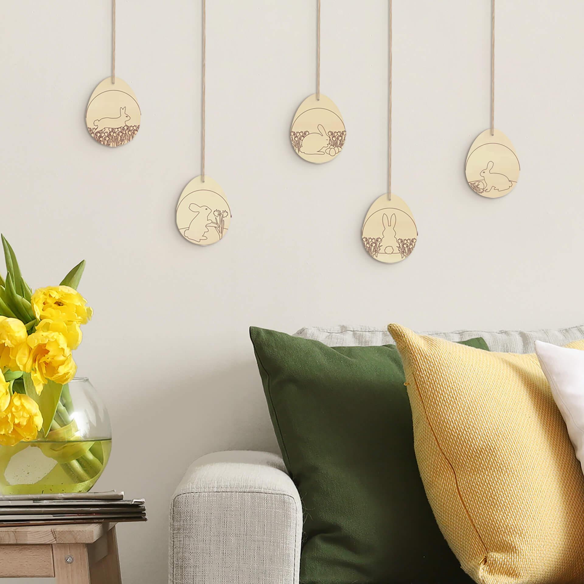 Decoración para árbol Huevos de Pascua con conejitos (5 piezas) con colgador
