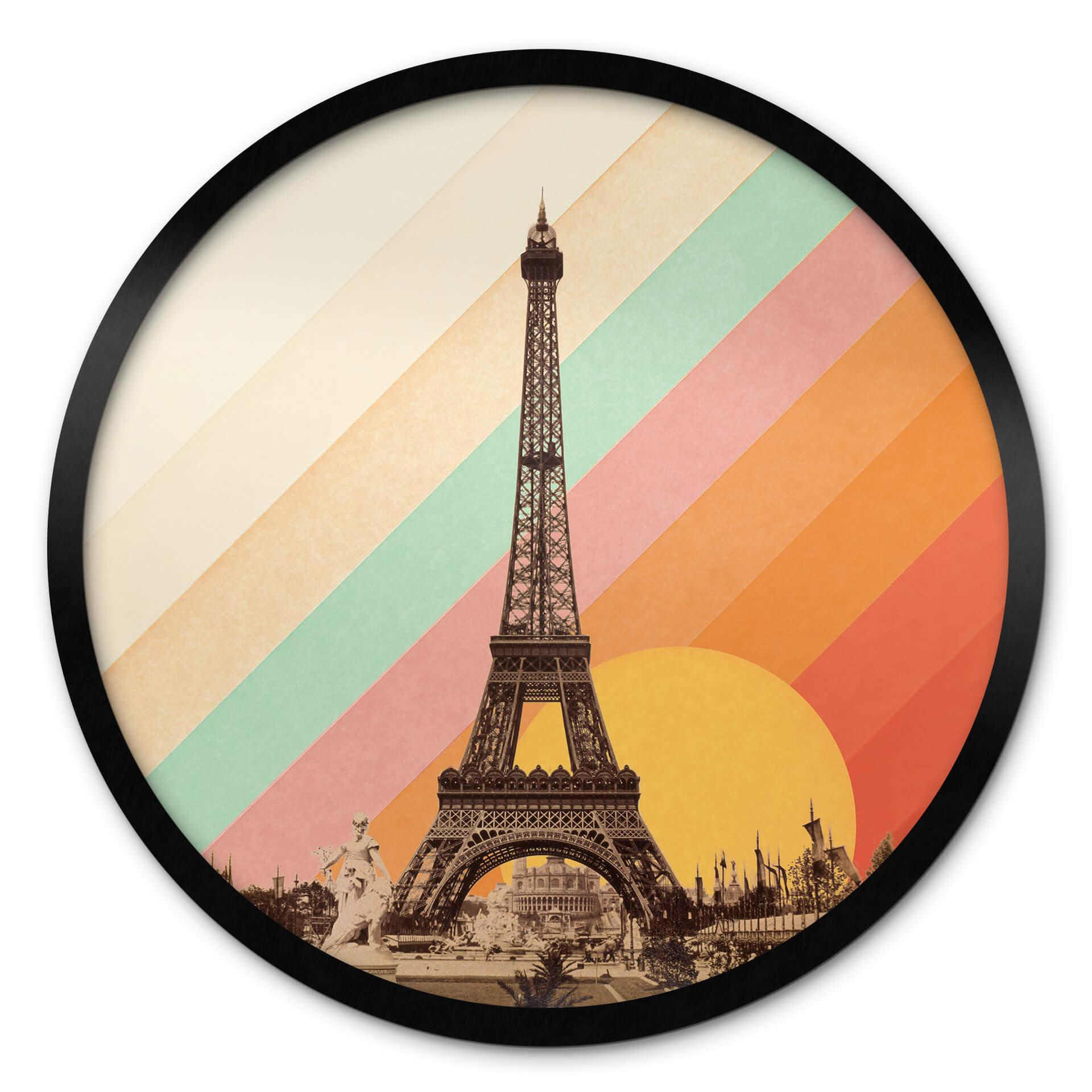 Póster Bodart - Torre Eiffel retro con arco iris - Redondo