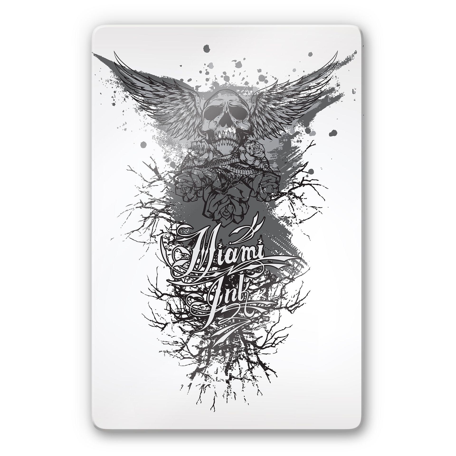 Tableau en verre - Miami Ink - Tête de mort avec des ailes