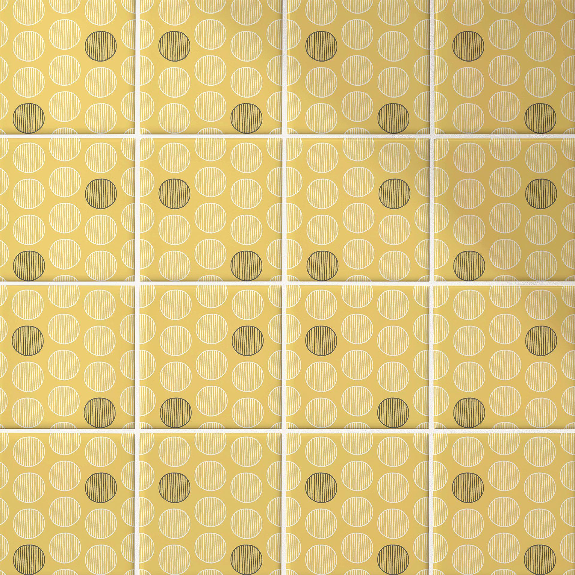 Azulejos Adhesivos Boho - círculos sol amarillo antracita - lote de 12
