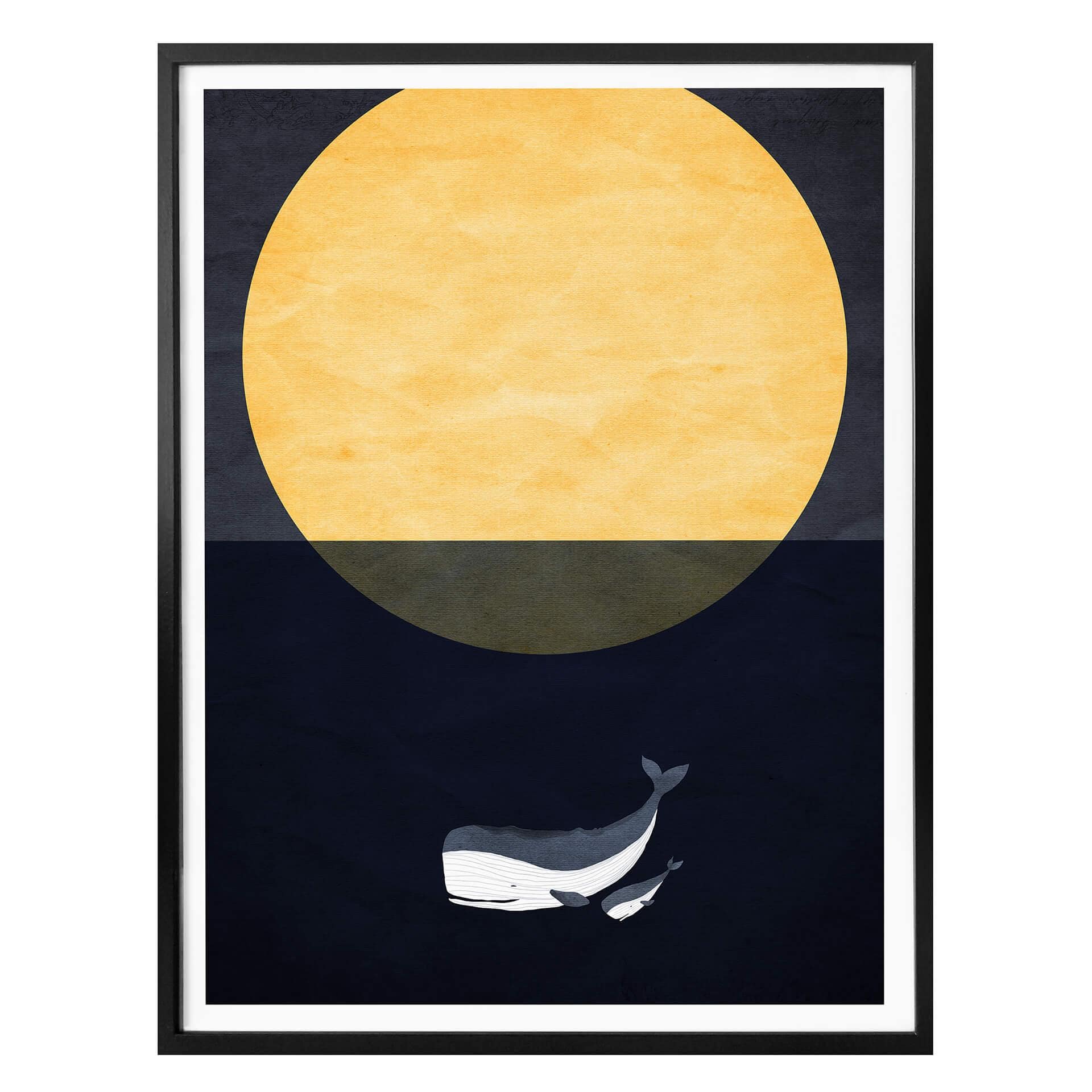 Póster Kubistika - Luna llena sobre el mar