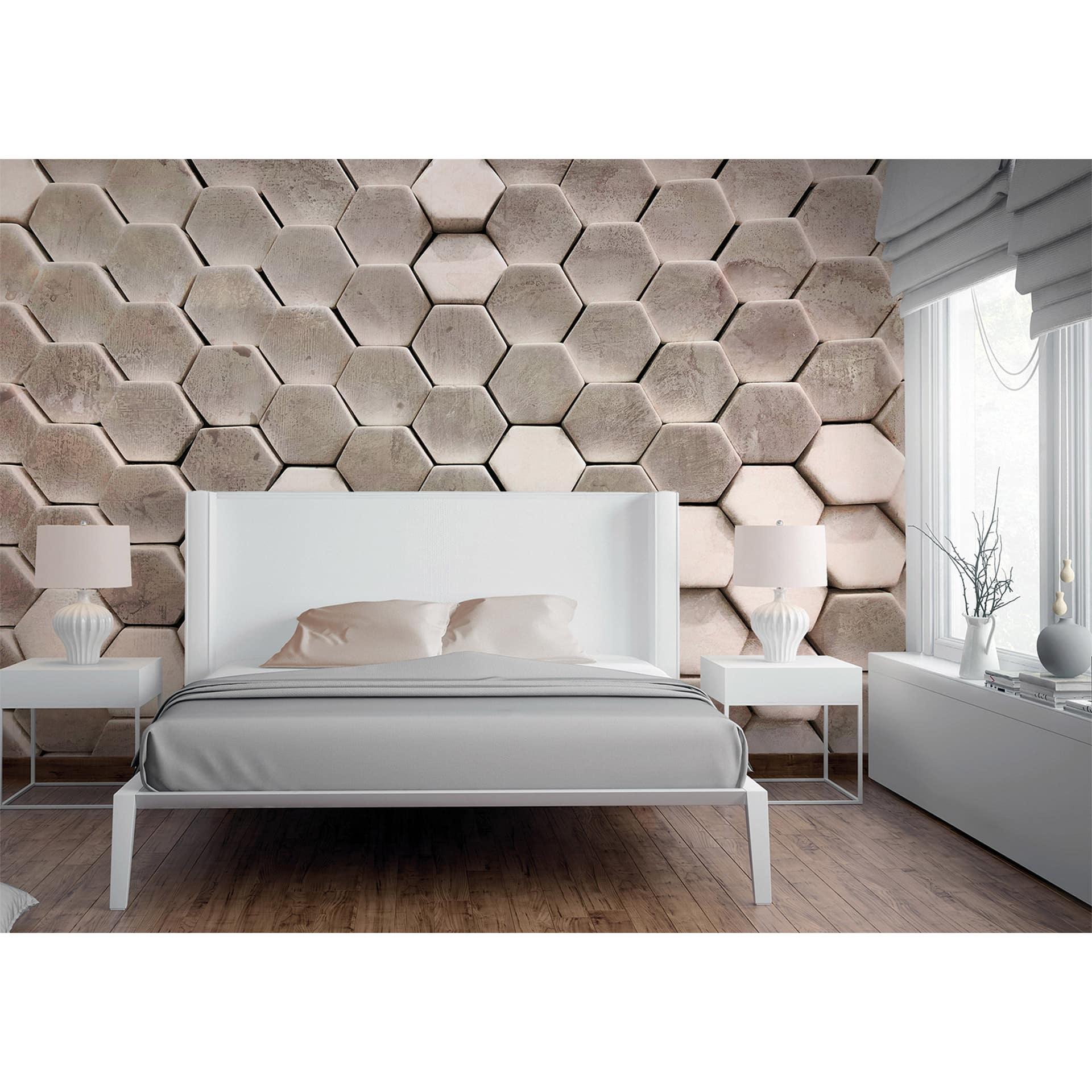 foto tapet designvægge i grå og hvidt non-woven tapet HexagonSurface 