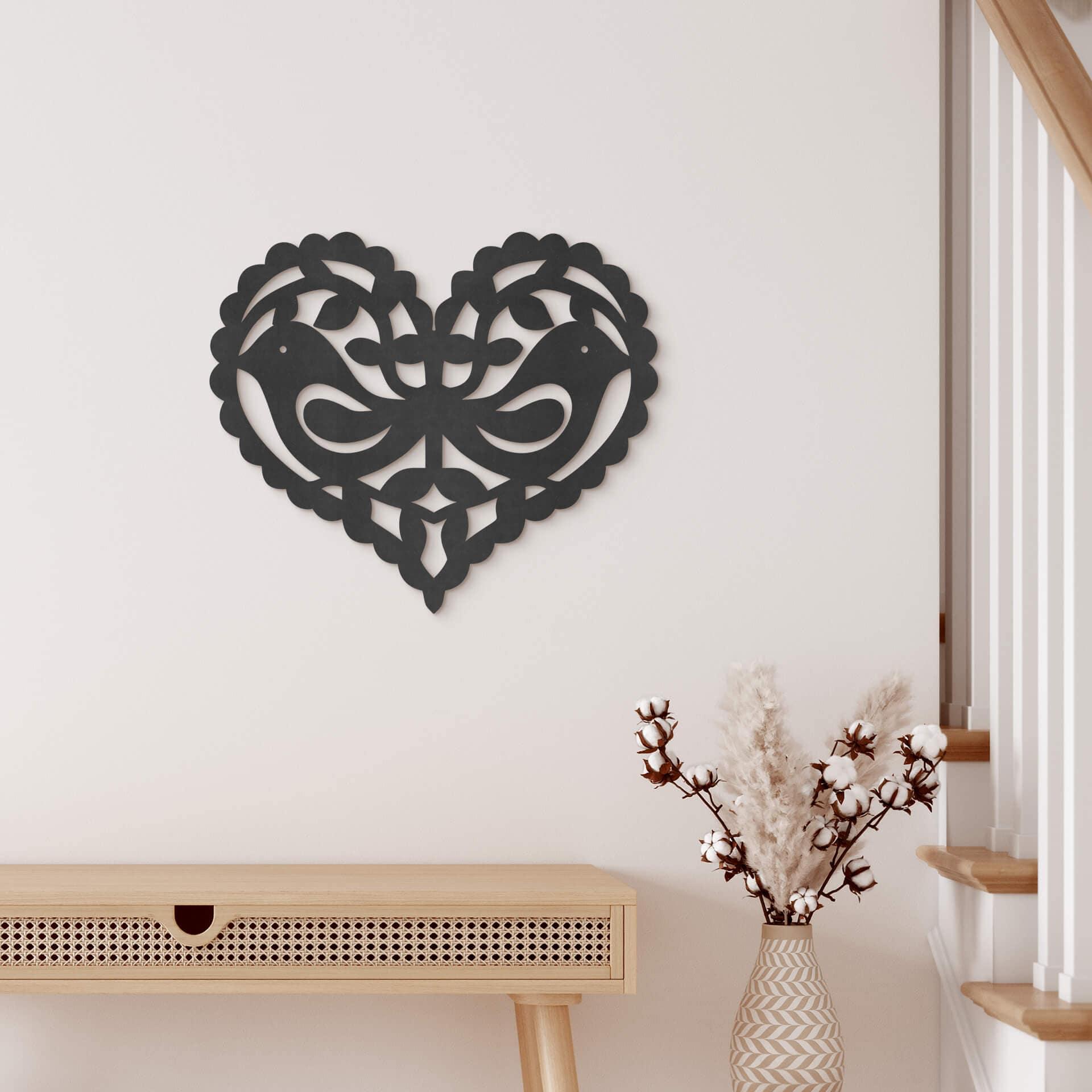 Decoración mural corazón - pájaro pareja amor - MDF